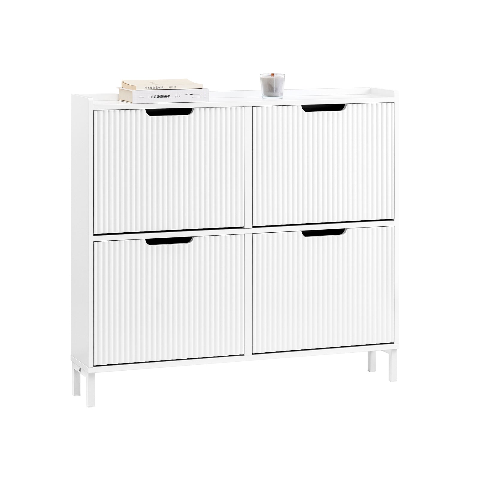 SoBuy FSR177-LW Meuble à Chaussures Armoire à Chaussures Meuble Rangement Chaussures 4 Portes abattantes, Meuble d'Entrée