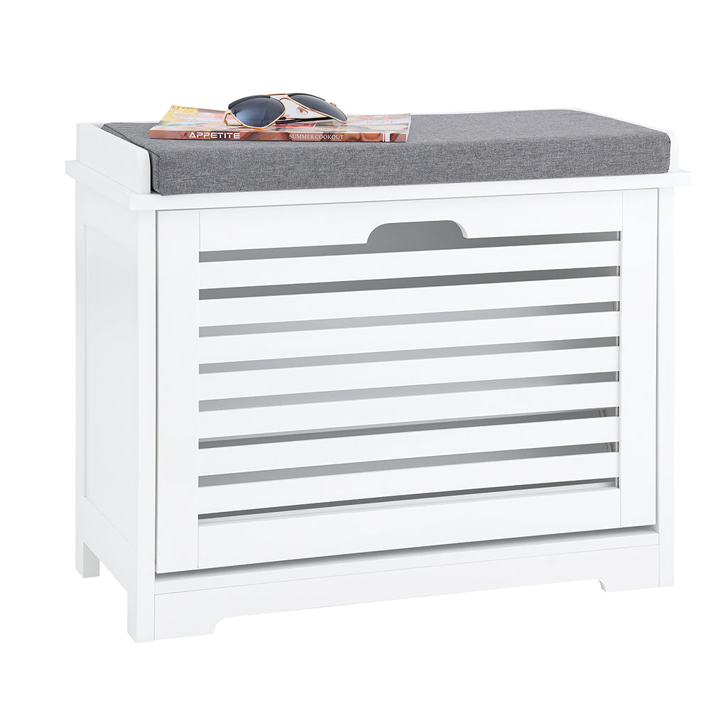 SoBuy FSR184-KW Banc Chaussures, Rangement pour Chaussures, Armoire à Chaussures, Meuble d'entrée, Coffre avec 1 Abattant et 1 Coussin