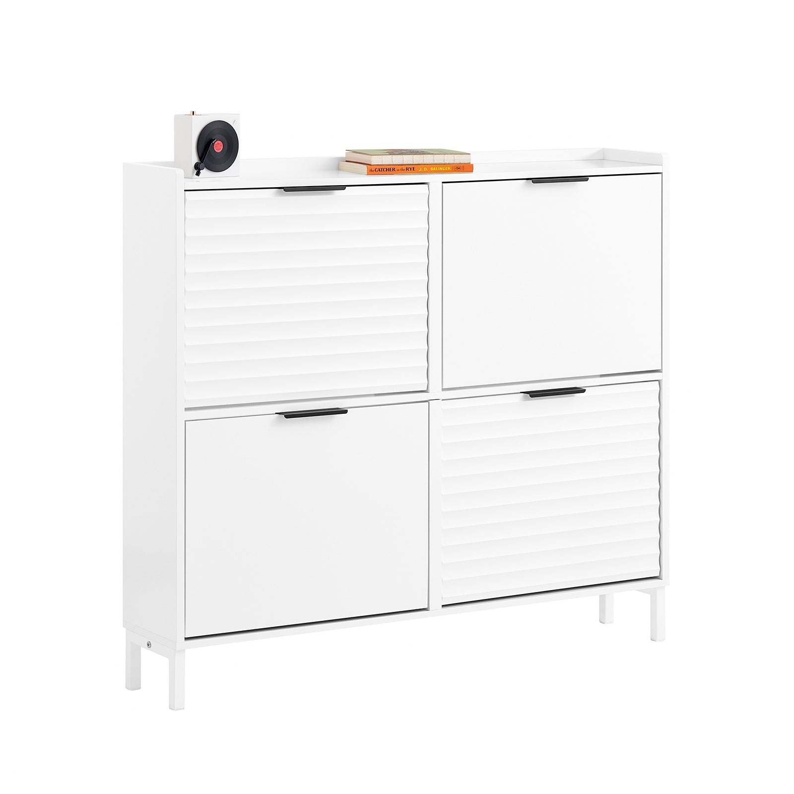 SoBuy FSR197-W Meuble Chaussure Armoire à Chaussures Rangement Entrée – Meuble à Chaussures Étroit 19cm, 4 Trappes, 12 Paires – Scandinave Blanc, Couloir, Petits Espaces 