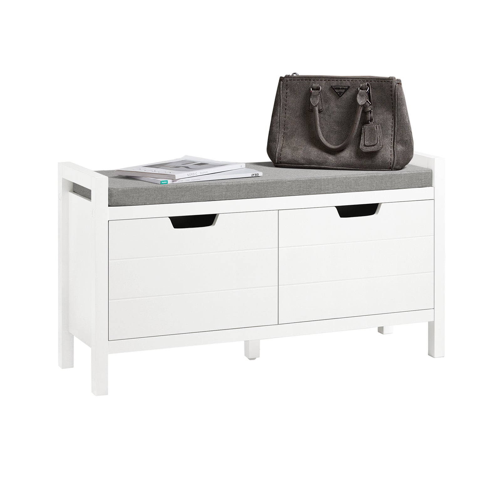 SoBuy FSR63-II-W Meuble Chaussure Banc Chaussures Entrée - Banc à Chaussures Avec Rangement Fermé, Coussin Rembourré, Haute Capacité 150kg -Blanc, 91x30x50cm 