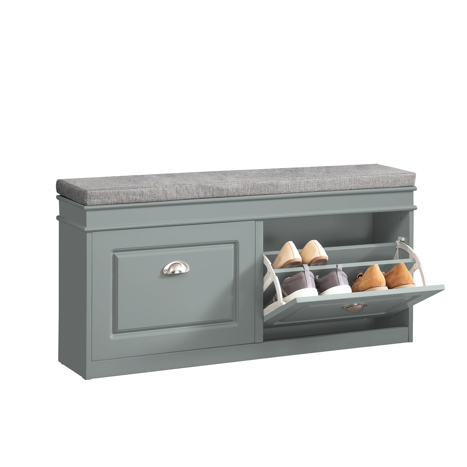 SoBuy FSR64-HG Banc de Rangement Chaussures Armoire Chaussures 2 Abattants avec Coussin Confortable Gris