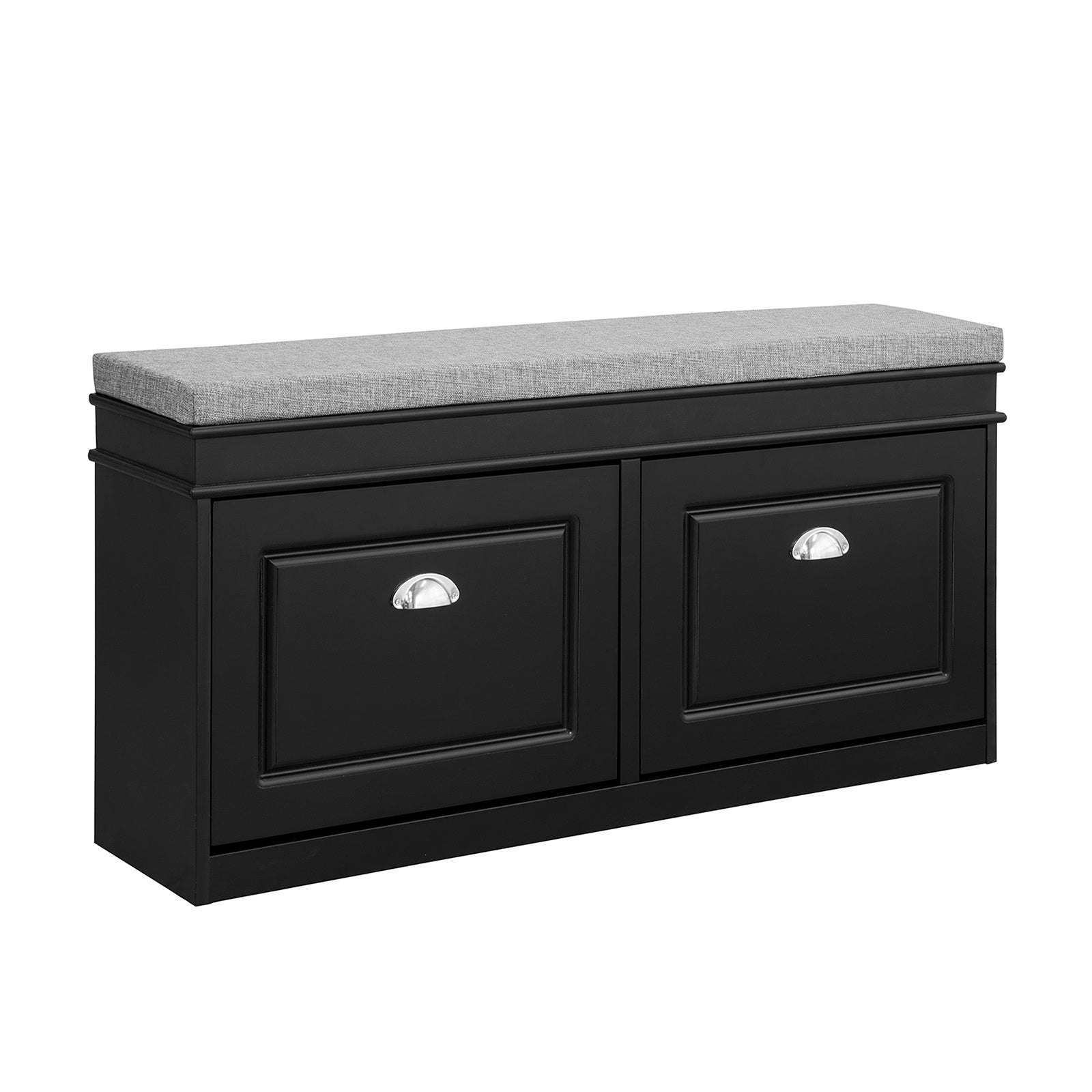 SoBuy FSR64-SCH Banc de rangement à Chaussures Armoire à Chaussures 2 Abattants avec Coussin – Noir
