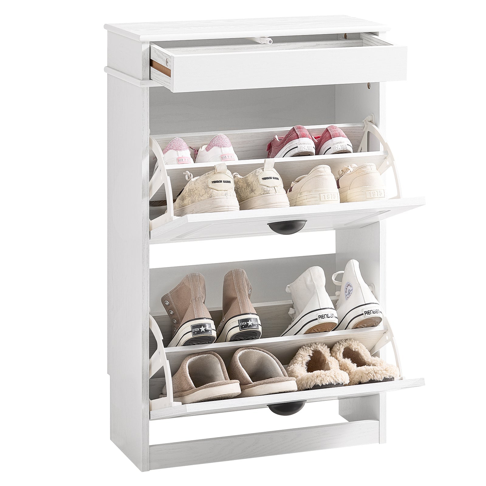 SoBuy FSR78-WG Meuble Chaussure Range Menu Chaussure Avec 2 Abattants, Armoire Chaussures Entrée Meuble Chaussures Range Chaussures 8 Paires pour Couloir Entrée 54x24x82 cm Effet Bois Vieilli Blanc 