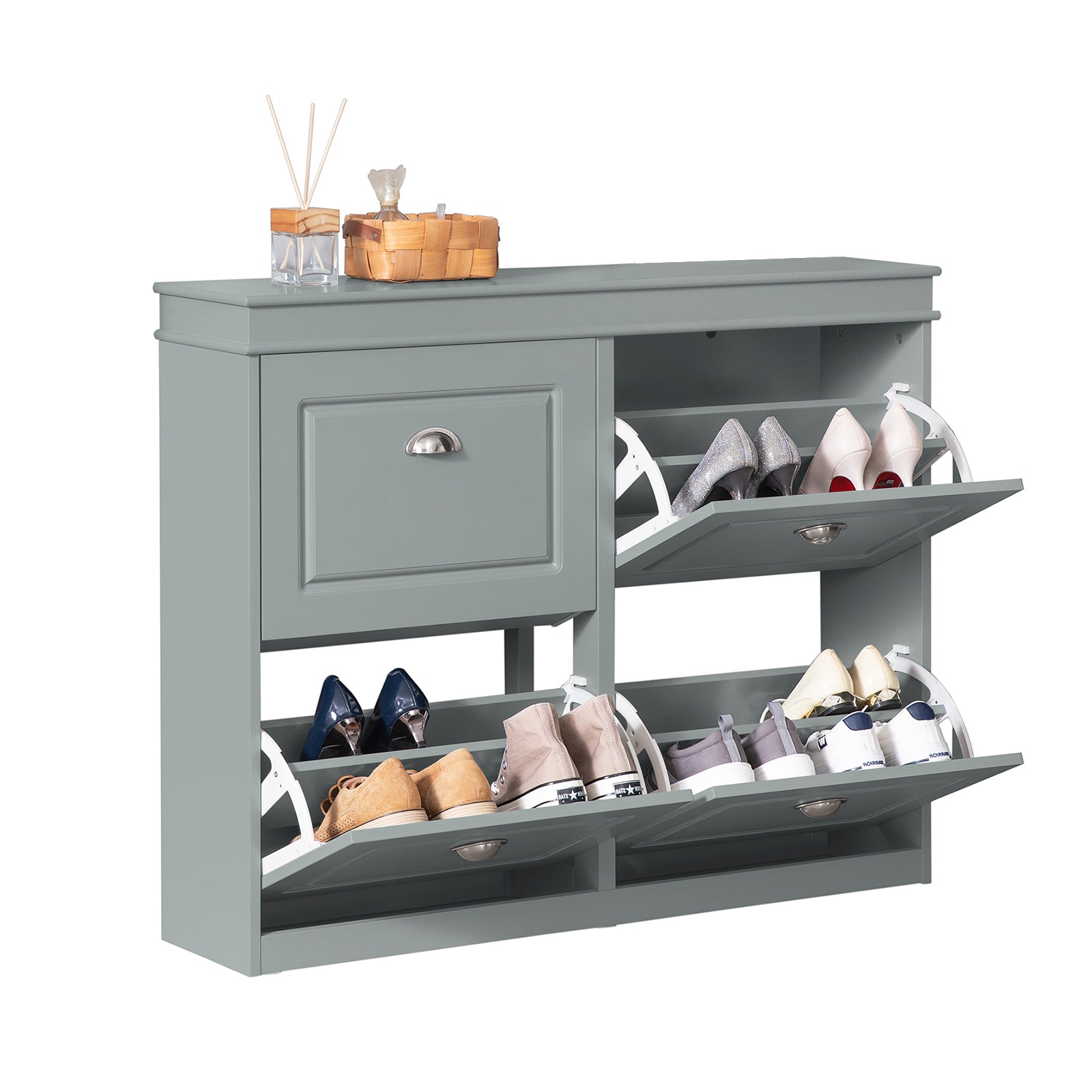 SoBuy FSR79-HG Meuble Chaussure Rangement Chaussure Avec 4 Abattants, Armoire à Chaussures Entrée, Meuble à Chaussures, Range Chaussures 16 Paires, pour Couloir, Entrée, 105x24x83 cm, Gris 