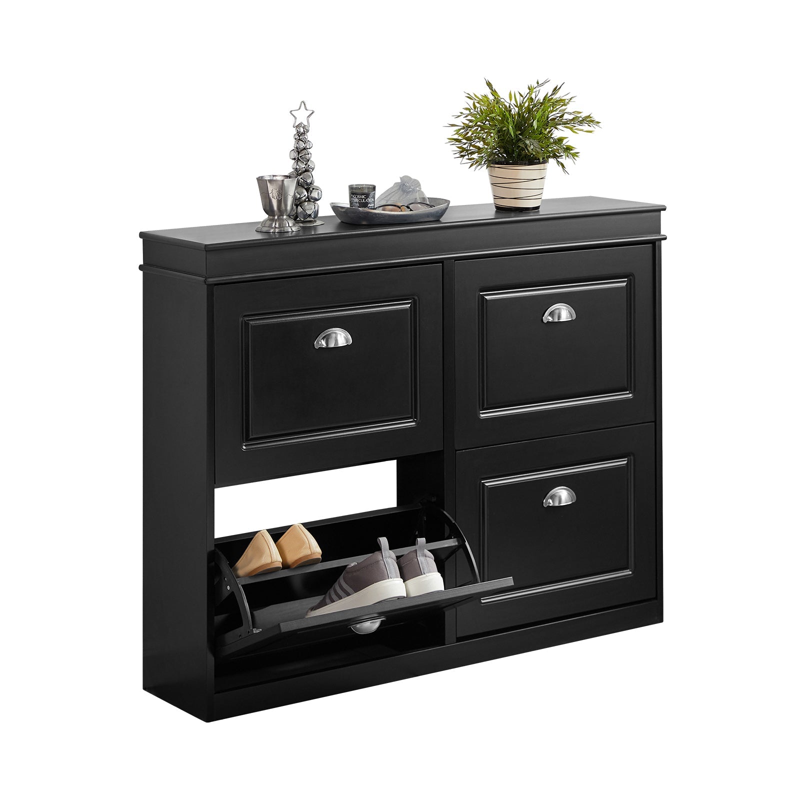 SoBuy FSR79-SCH Meuble Chaussure Rangement Chaussure Avec 4 Abattants, Armoire à Chaussures Entrée, Meuble à Chaussures, Range Chaussures 16 Paires, pour Couloir, Entrée, 105x24x83 cm, Noir 