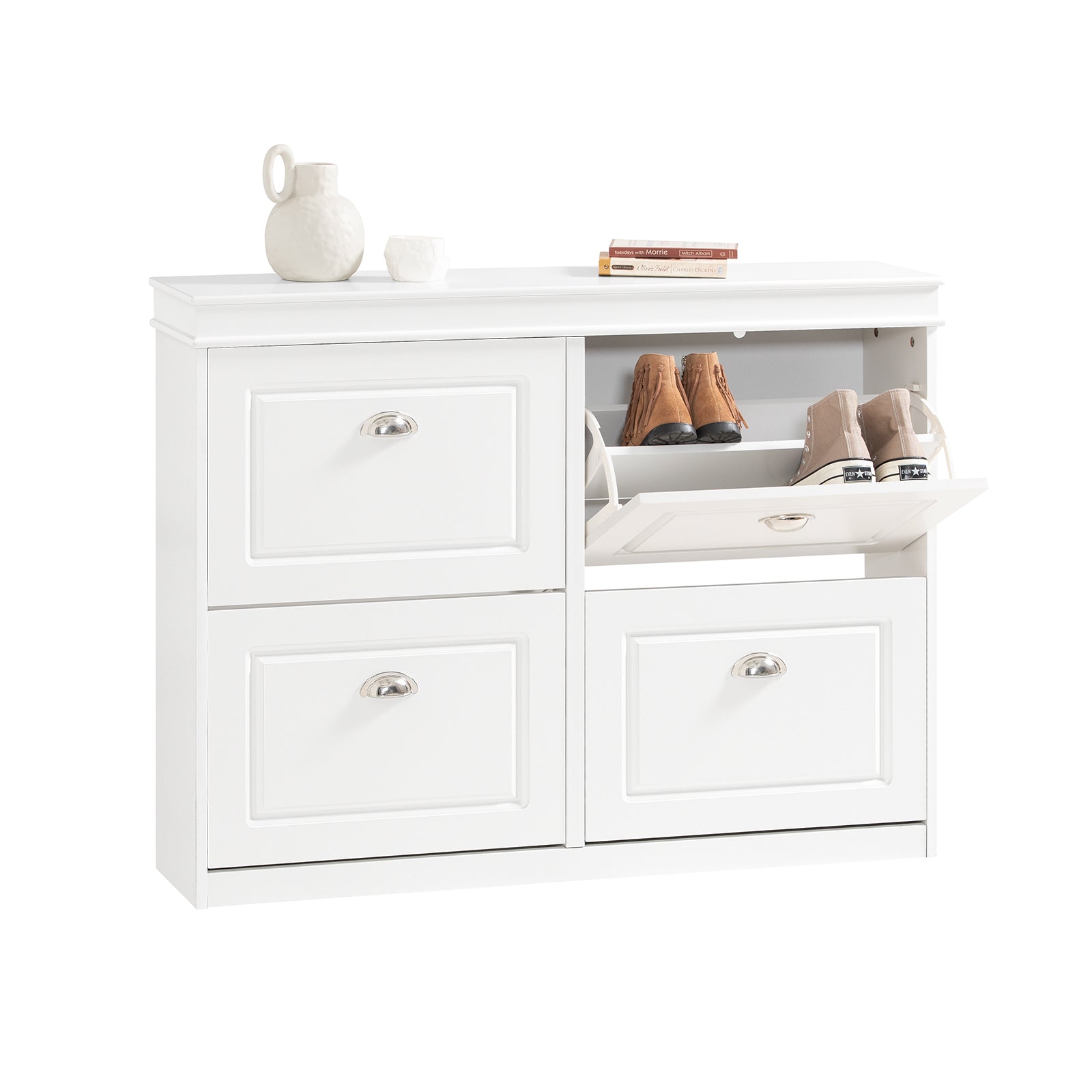 SoBuy FSR79-W Meuble Chaussure Rangement Chaussure Avec 4 Abattants, Armoire à Chaussures Entrée, Meuble à Chaussures, Range Chaussures 16 Paires, pour Couloir, Entrée, 105x24x83 cm, Blanc 