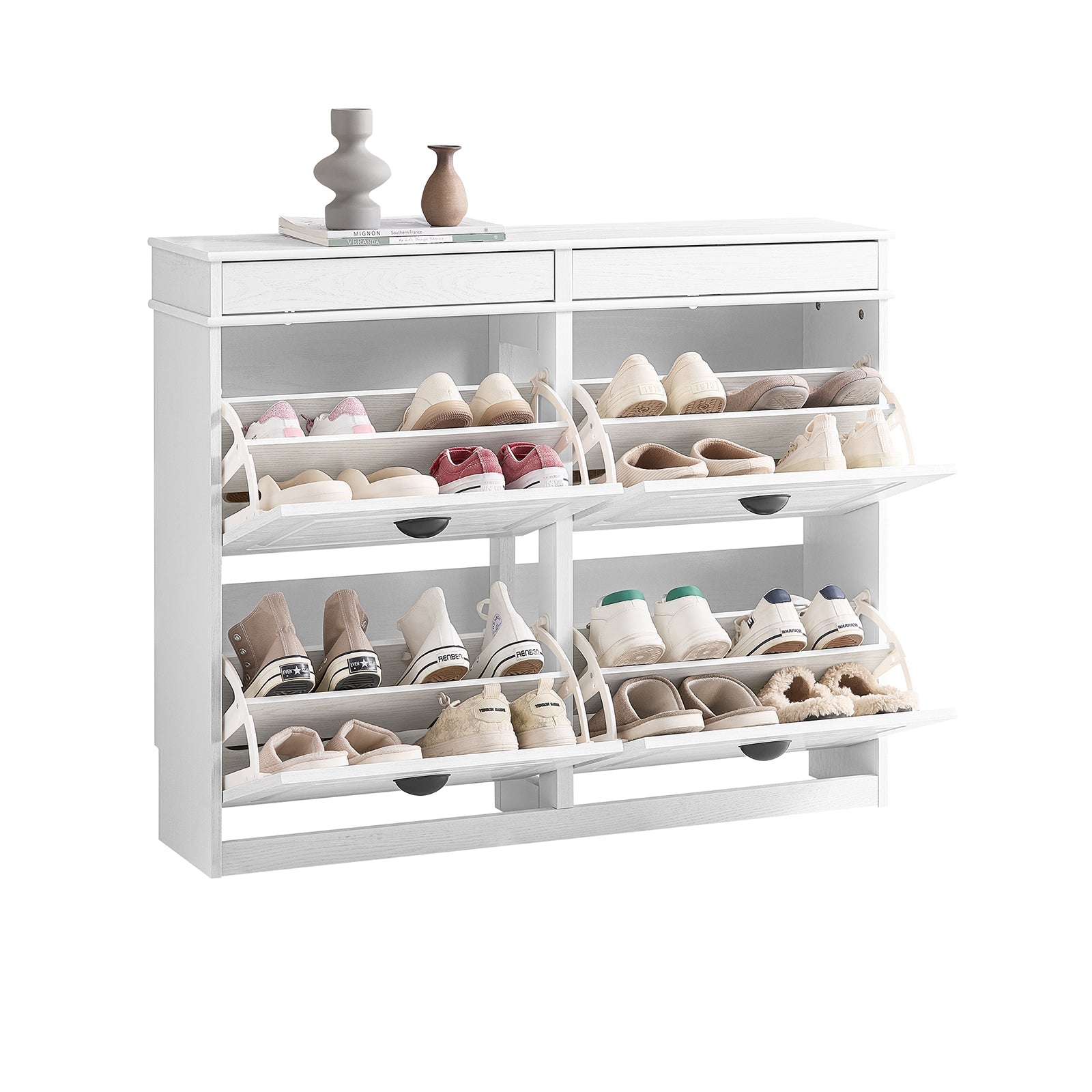 SoBuy FSR79-WG Meuble Chaussure Rangement Chaussure 4 Abattants Armoire à Chaussures Entrée, Meuble à Chaussures Range Chaussures 16 Paires pour Couloir Entrée 103x23x82cm Effet Bois Vieilli Blanc 