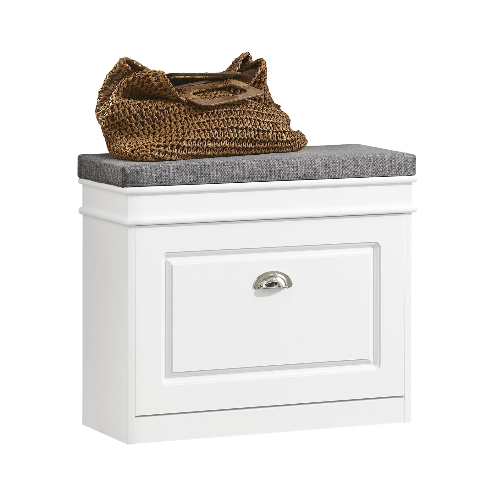 SoBuy FSR82-KW Banc à Chaussures Meuble à Chaussures avec Assise Coussin Rembourré et Abattant Banc de Rangement à Chaussures 60x24x51 cm – Blanc