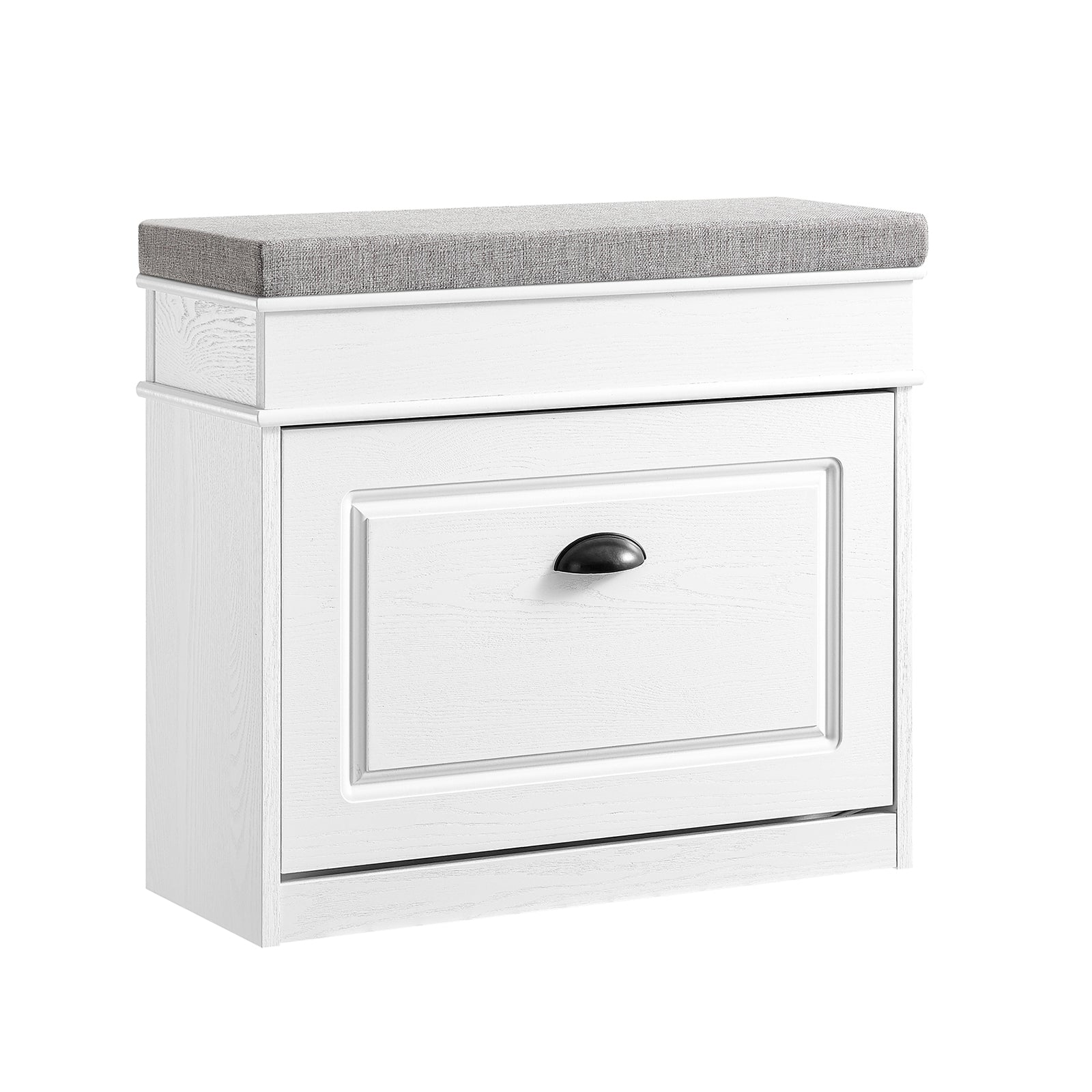 SoBuy FSR82-K-WG Meubly Chaussure Banc d'Entrée - Banc à Chaussures Avec Rangement à Abattant et Coussin Rangement Chaussures pour Couloir, Salon 61x24x51cm, Capacité 113kg, Effet Bois Vieilli Blanc 