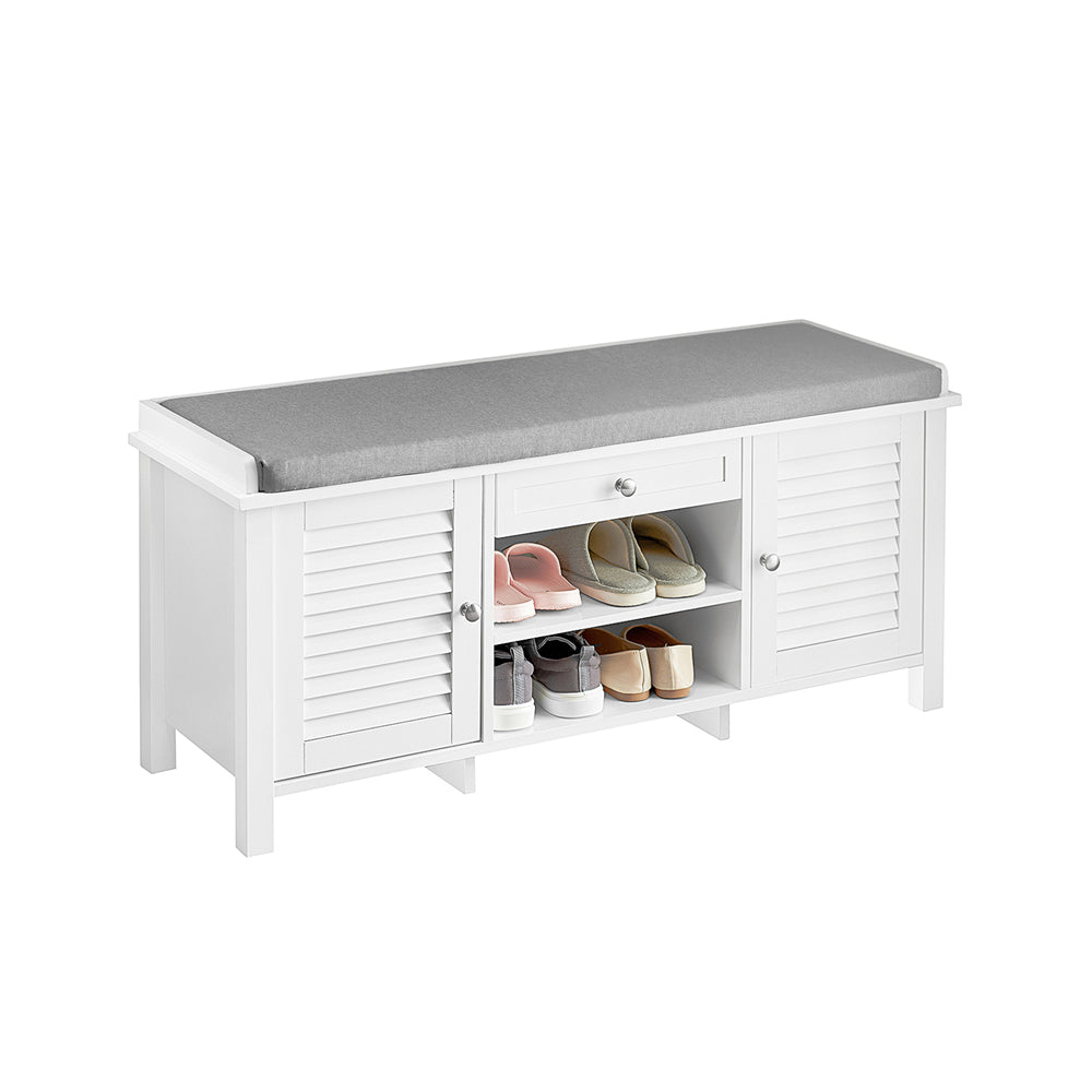 SoBuy FSR83-W Banc de Rangement avec Coussin Rembourré Meuble Bas d'Entrée Commode à Chaussure Banquette Confortable