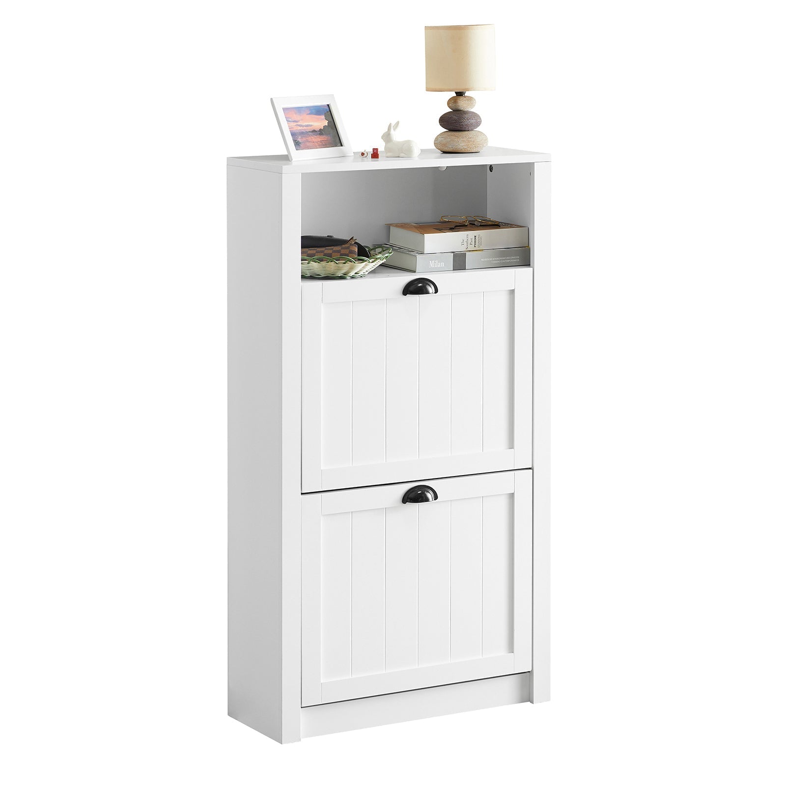 SoBuy FSR87-KW Meuble à chaussures Armoire à Chaussures Commode à Chaussures 2 abattants 
