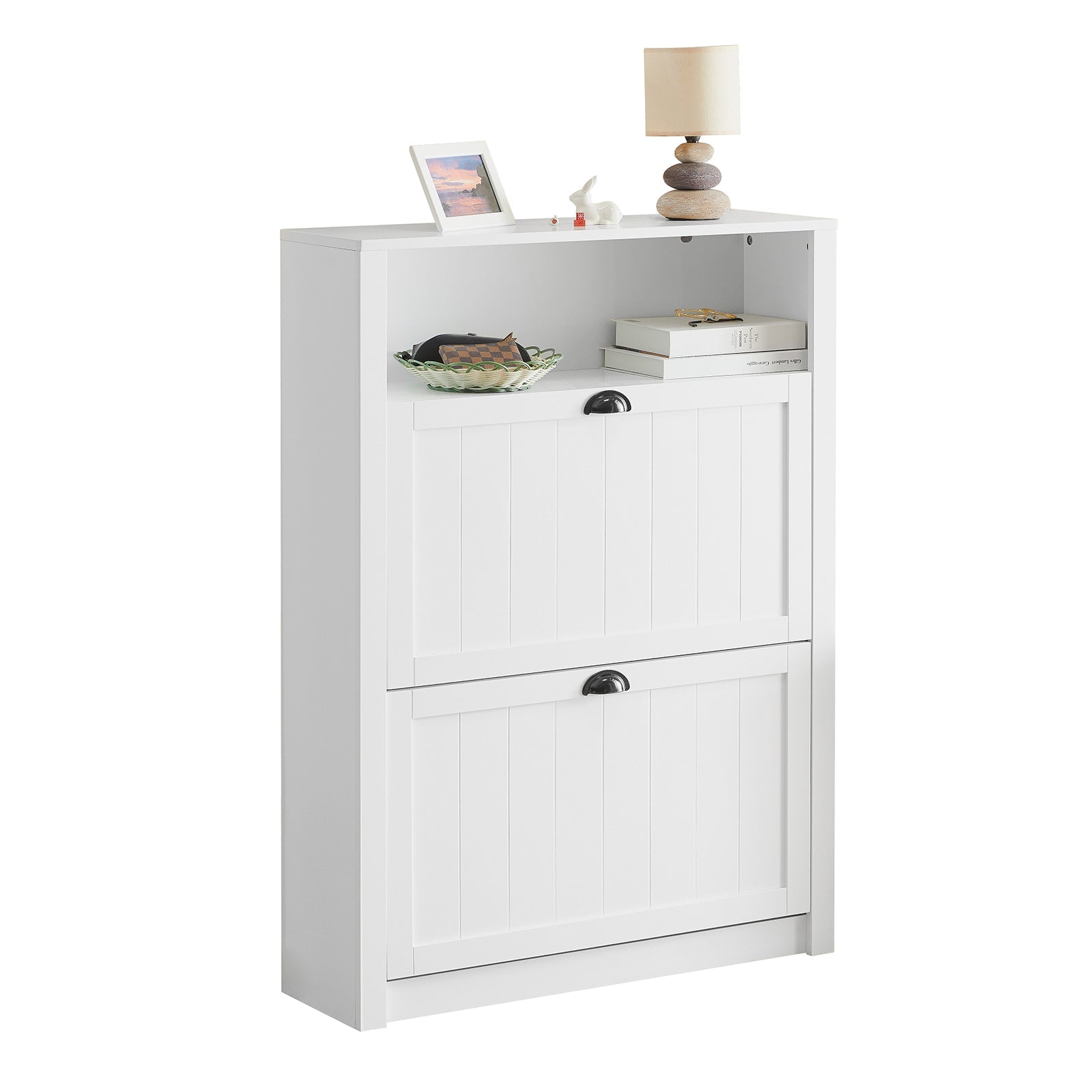 SoBuy FSR87-W Meuble de Rangement à Chaussures Armoire à Chaussures Commode à Chaussures 2 abattants