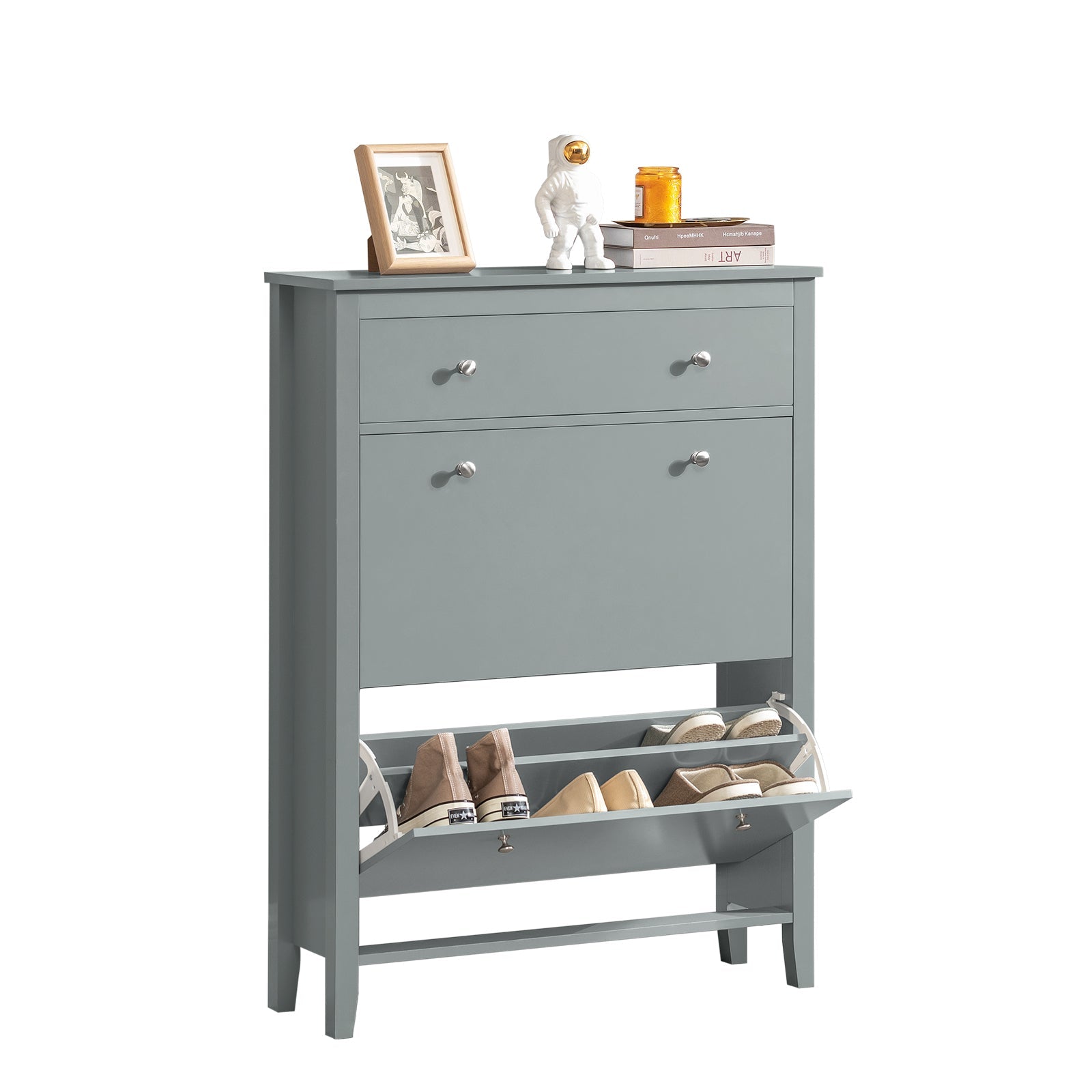 SoBuy FSR89-HG Meuble de Rangement à Chaussures Armoire à Chaussures Commode à Chaussures 2 abattants Gris