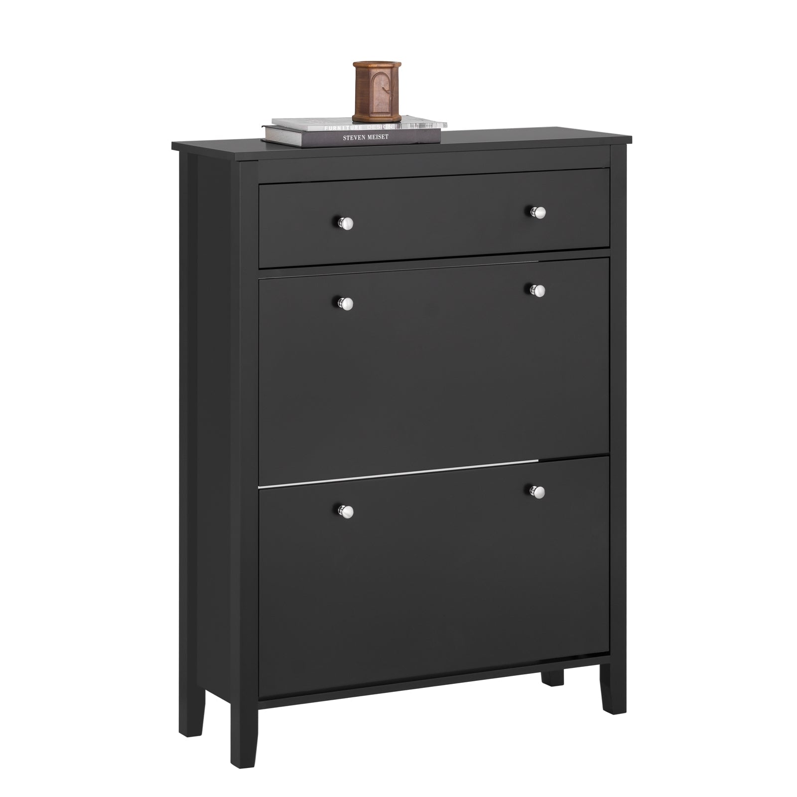 SoBuy FSR89-SCH Armoire à Chaussures Meuble de Rangement à Chaussures 2 abattants Meuble d'entrée Coffre Rangement