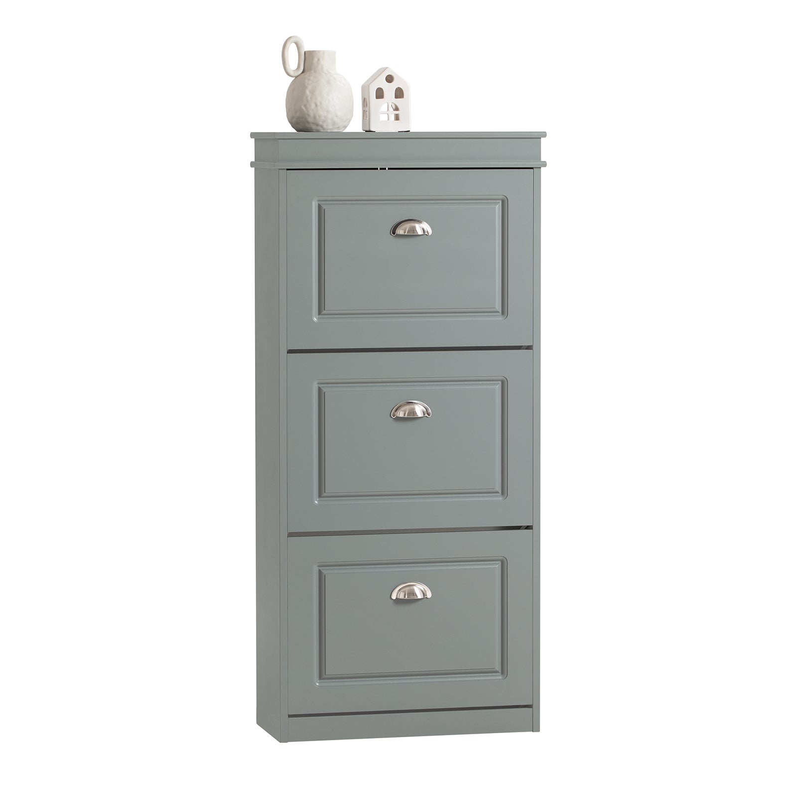 SoBuy FSR94-HG Armoire à Chaussures, Meuble à Chaussures d'Entree, Meuble de Rangement, Placard Chaussures, Commode à 3 Abattants pour Entrée, Couloir et Chambre, L53xP24xH117 cm, Gris