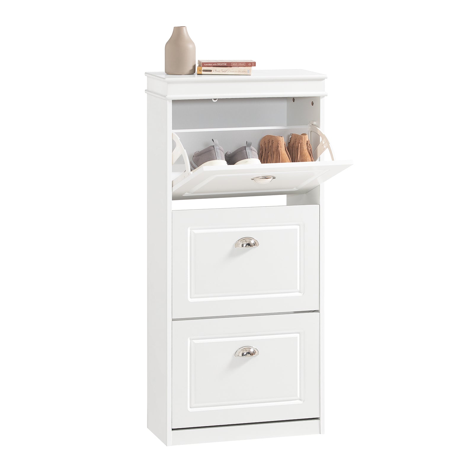 SoBuy FSR94-W Meuble Chaussure Rangement Chaussure Avec 3 Abattants, Armoire à Chaussures Entrée, Meuble à Chaussures, Range Chaussures 12 Paires, pour Couloir, Entrée, 53x24x117 cm, Blanc