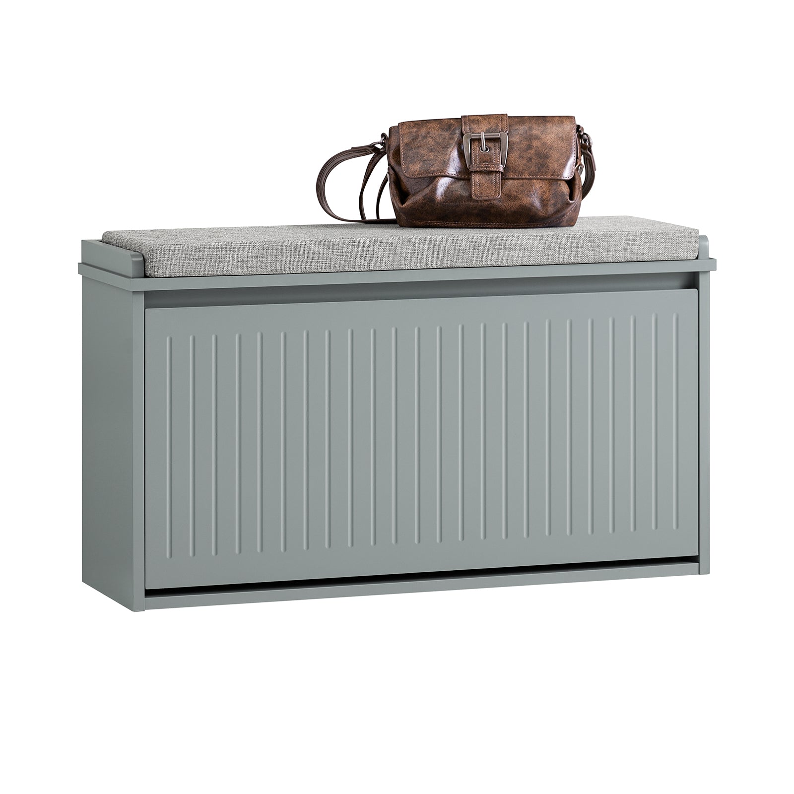 SoBuy FSR98-L-HG Banc à Chaussures, Meuble à Chaussures, Meuble d'entrée, avec Assise Coussin Rembourré et Abattant