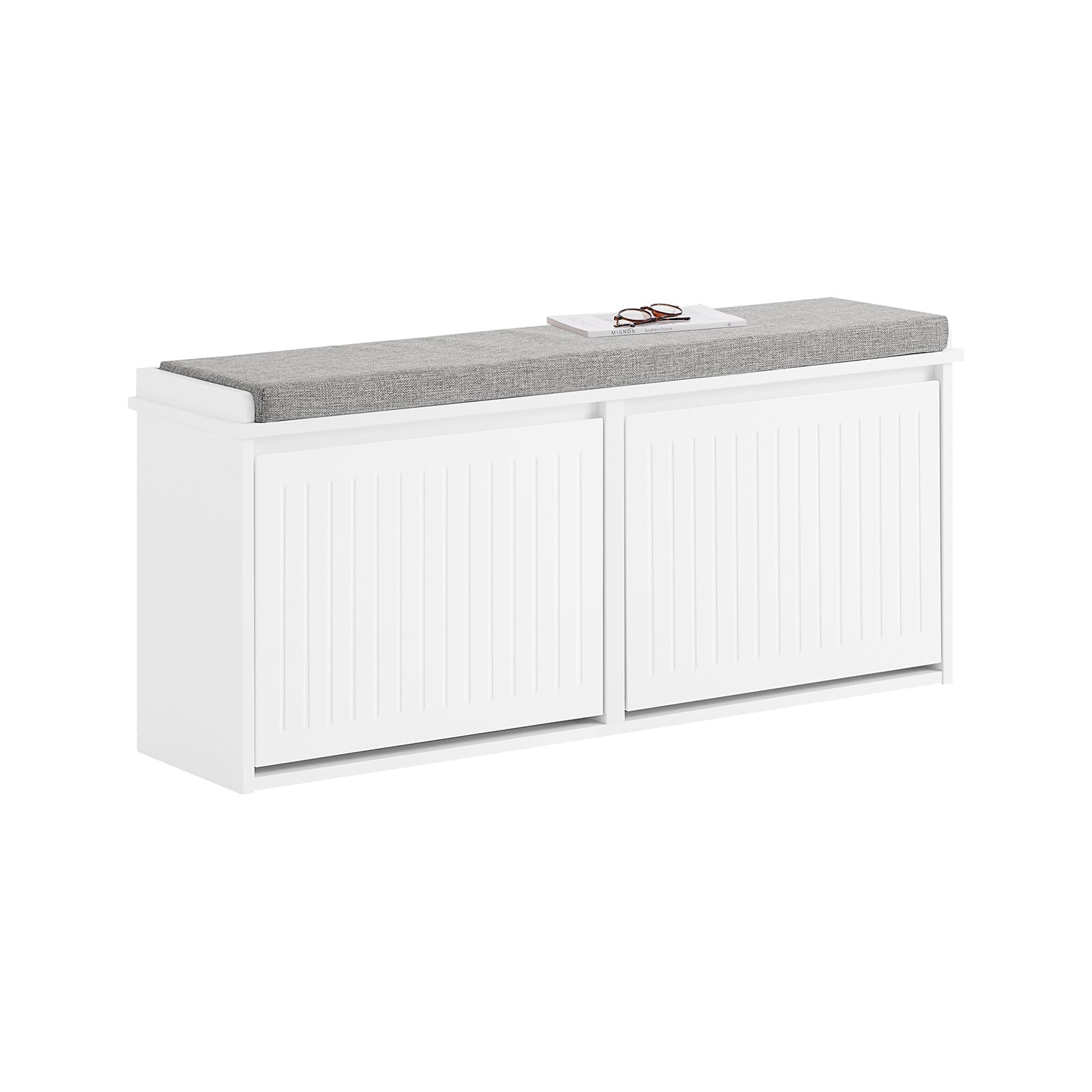 SoBuy FSR98-XL-W Banc à Chaussures Meuble à Chaussures Avec Assise Coussin Rembourré et 2 Abattants Banc de Rangement à Chaussures |Prévente