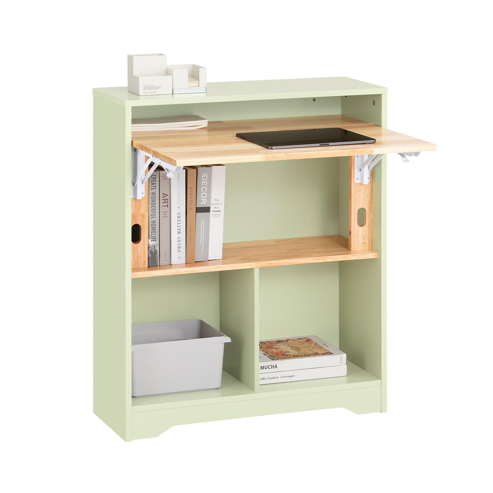 SoBuy FWT104-GR Bureau Pliant, Table d'Ordinateur Rabattable, Table de Bureau, Petite Bureau avec Etagères de Rangement