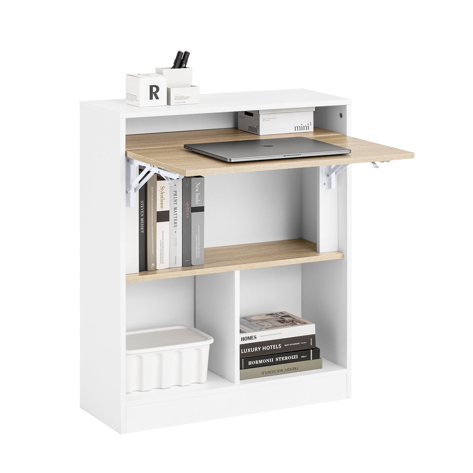 SoBuy FWT104-WN Bureau Pliant, Table d'Ordinateur Rabattable, Table de Bureau, Petite Bureau avec Etagères de Rangement |Prévente