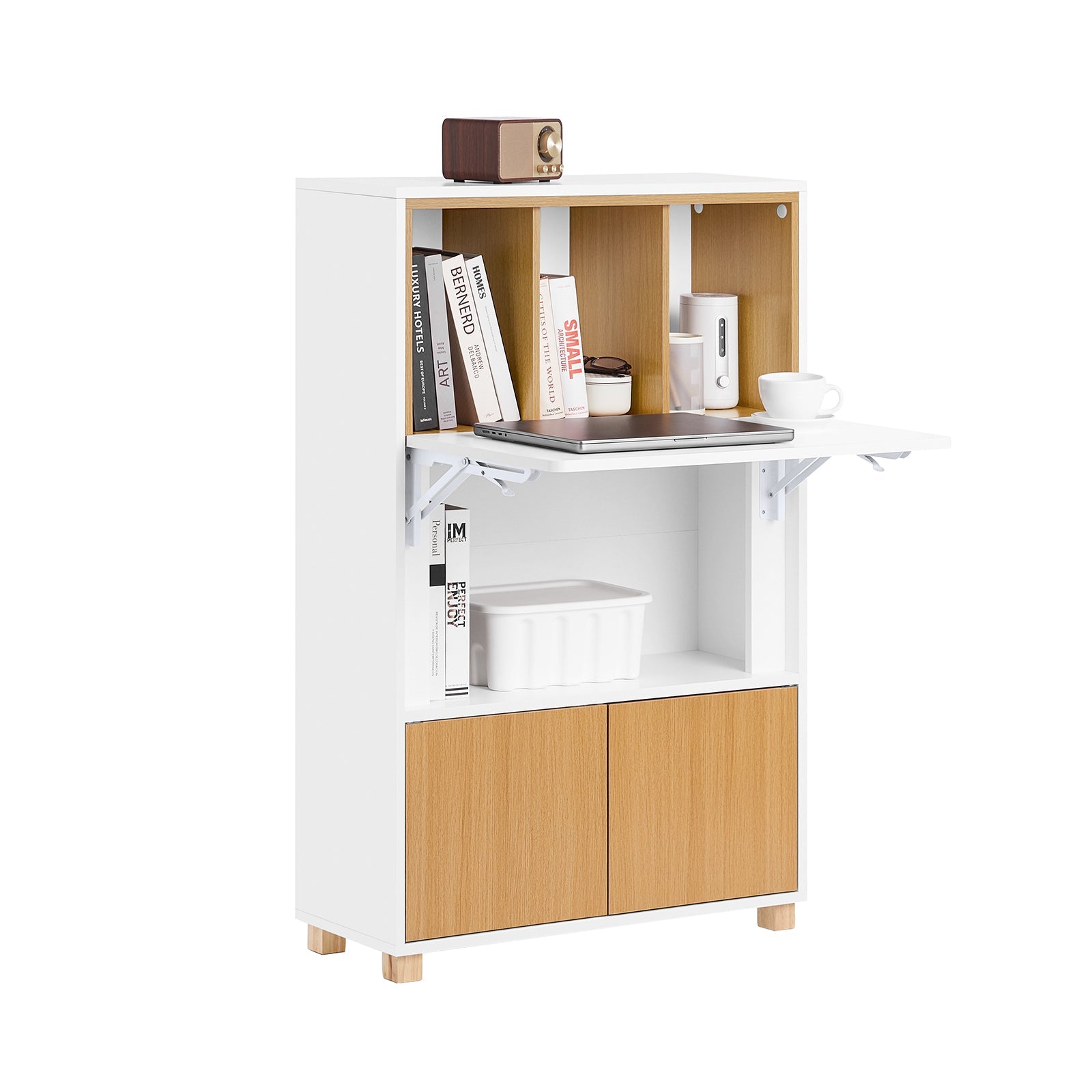 SoBuy FWT107-WN Bureau Pliant, Table d'Ordinateur Rabattable, Table de Bureau, Petite Bureau avec Etagères de Rangement