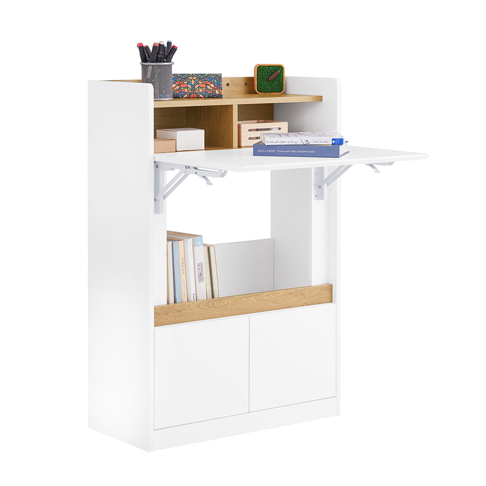 SoBuy FWT109-WN Bureau Pliant, Table d'Ordinateur Rabattable, Table de Bureau, Petite Bureau avec Étagères de Rangement, Table de Travail, Table Informatique |Prévente