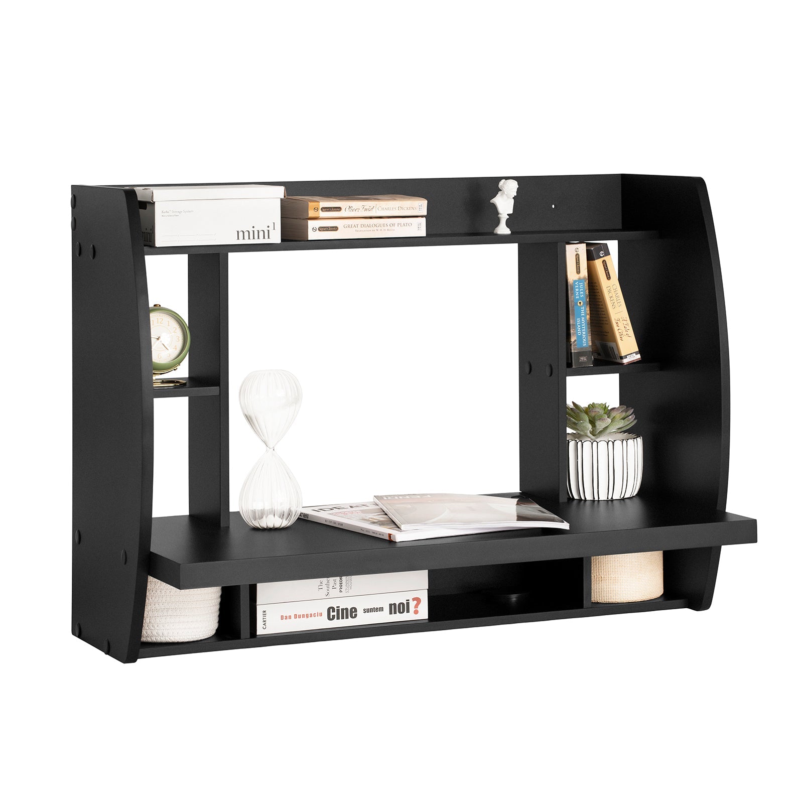 SoBuy FWT18-Sch Table Murale Bureau Avec Étagère Intégrée Armoire de Rangement Murale