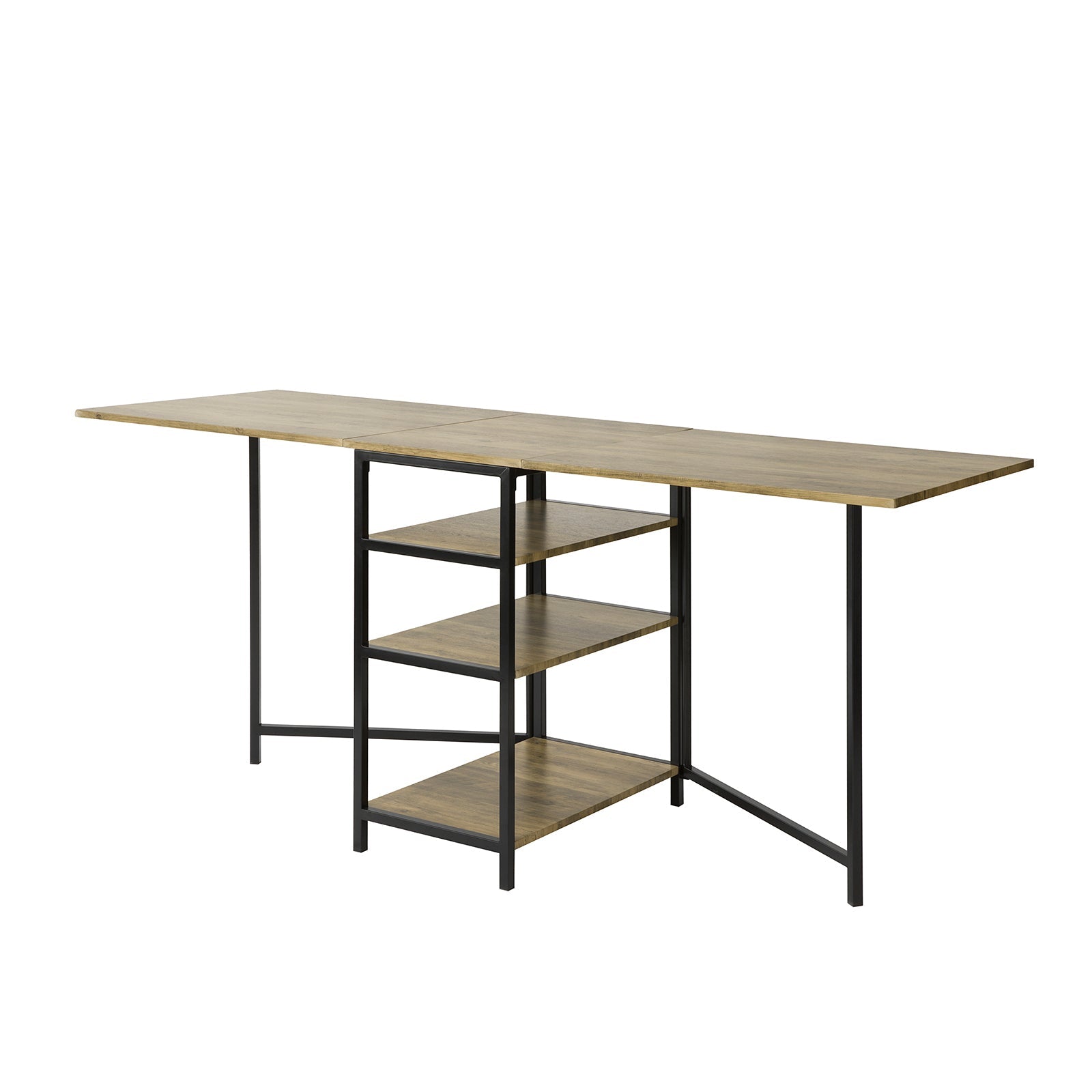 SoBuy FWT62-N Table Pliant avec 2 Abattants et 3 étagères de Rangement, Table de Cuisine Rabattable
