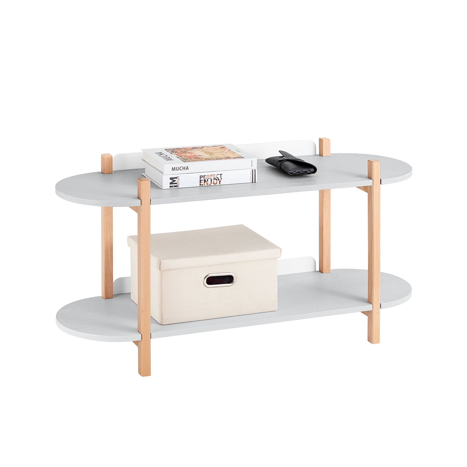 SoBuy HSTR01-HG Étagère de Rangement, Bibliothèque à 2 Niveaux, Table d'appoint en Bois à 2 Étages, Étagère sur Pied, Table Console, Petite Table Basse pour Salon, Bureau, Chambre, 100x33x52cm, Gris