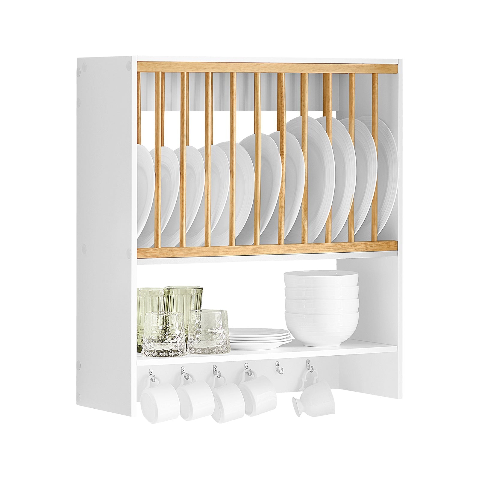 SoBuy KCR09-W Porte-Assiettes Murale Meuble de Rangement d'Assiettes Murale Etagère à Epices Etagère Murale