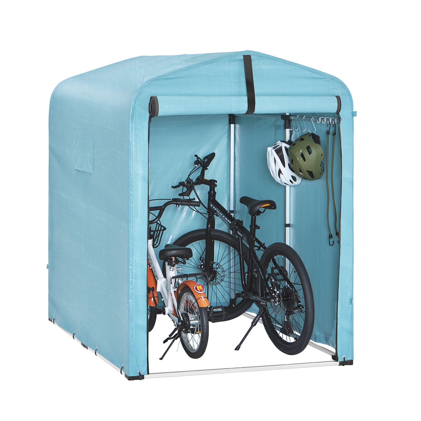 SoBuy KLS11-BL Abri de Jardin, Cabane de Jardin Extérieur Impermable, Abri Moto Avec des Crochets, Garage pour Vélo et Outils, Abri Vélo, Rangement et Stockage, Bleu Clair, 120x176x163 cm