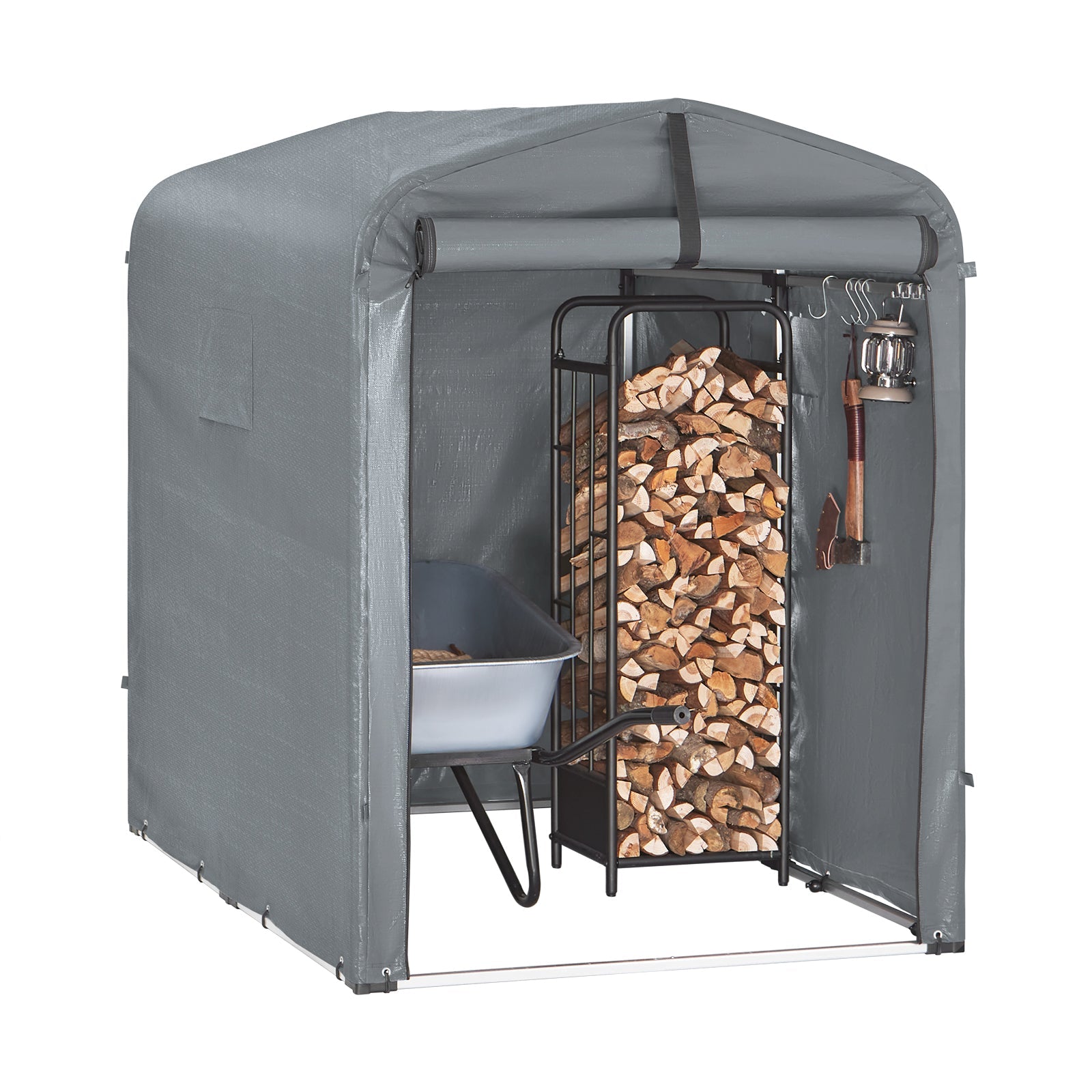 SoBuy KLS11-DG Abri de Jardin, Cabane de Jardin Extérieur Impermable, Abri Moto avec des Crochets, Garage pour Vélo et Outils, Abri Vélo, Rangement et Stockage, Gris, 120x176x163 cm