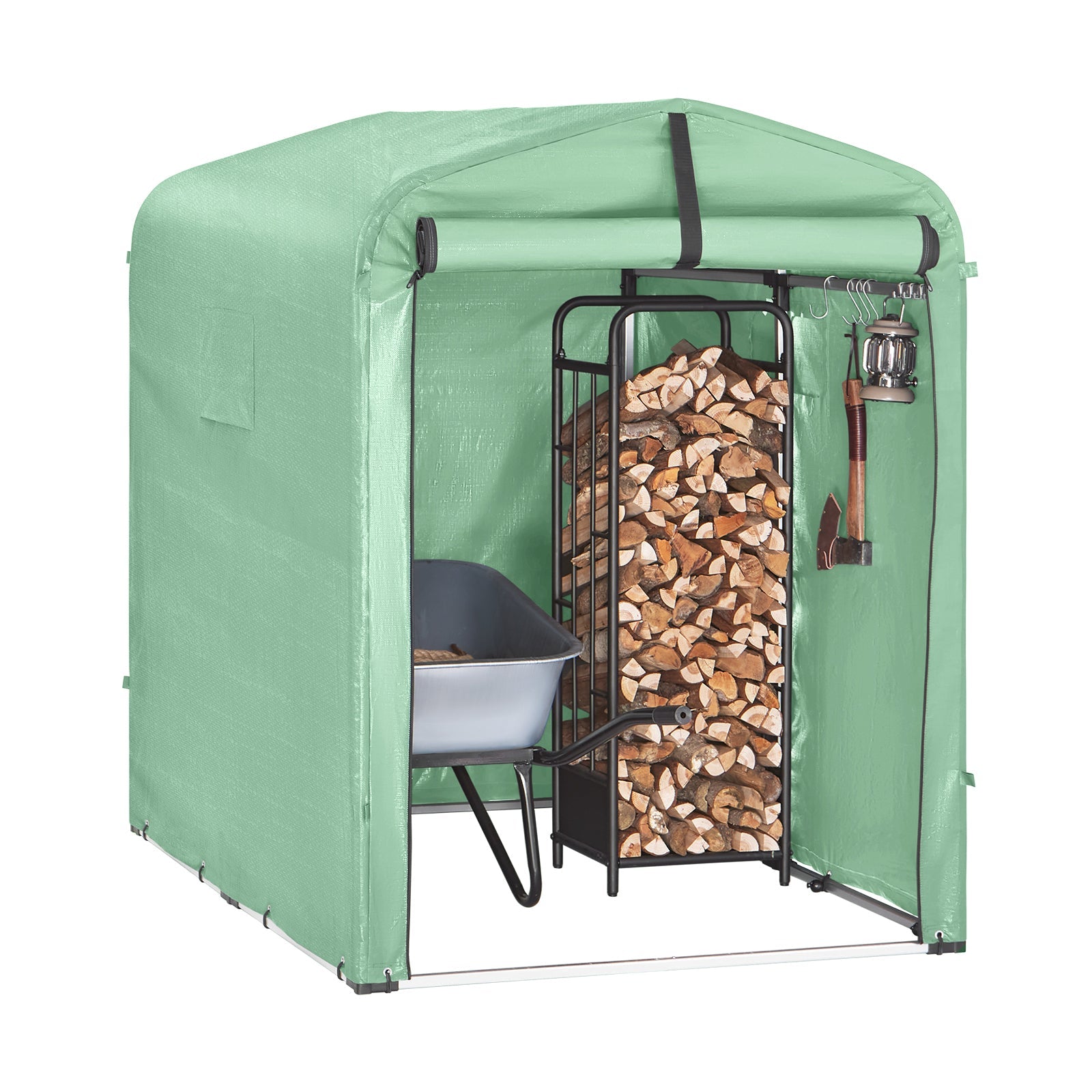 SoBuy KLS11-GR Abri de Jardin, Cabane de Jardin Extérieur Impermable, Abri Moto avec des Crochets, Garage pour Vélo et Outils, Abri Vélo, Rangement et Stockage, Vert, 120x176x163 cm
