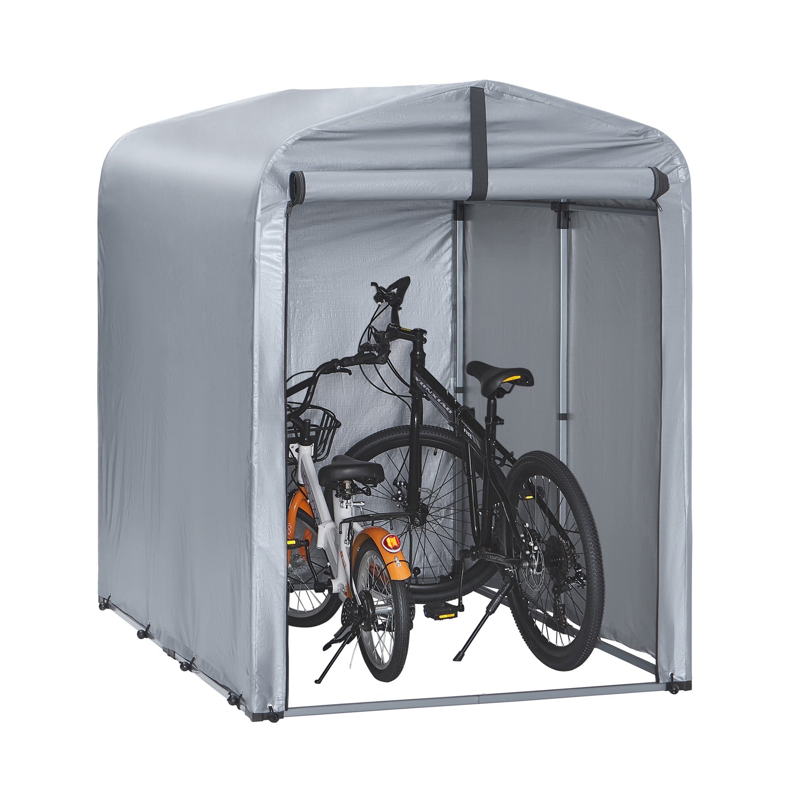 SoBuy KLS11-K Abri de Jardin, Cabane de Jardin Extérieur Imperméable, Abri Moto avec des Crochets, Garage pour Vélo et Outils, Abri Vélo, Rangement et Stockage, Argent, 120x176x163 cm