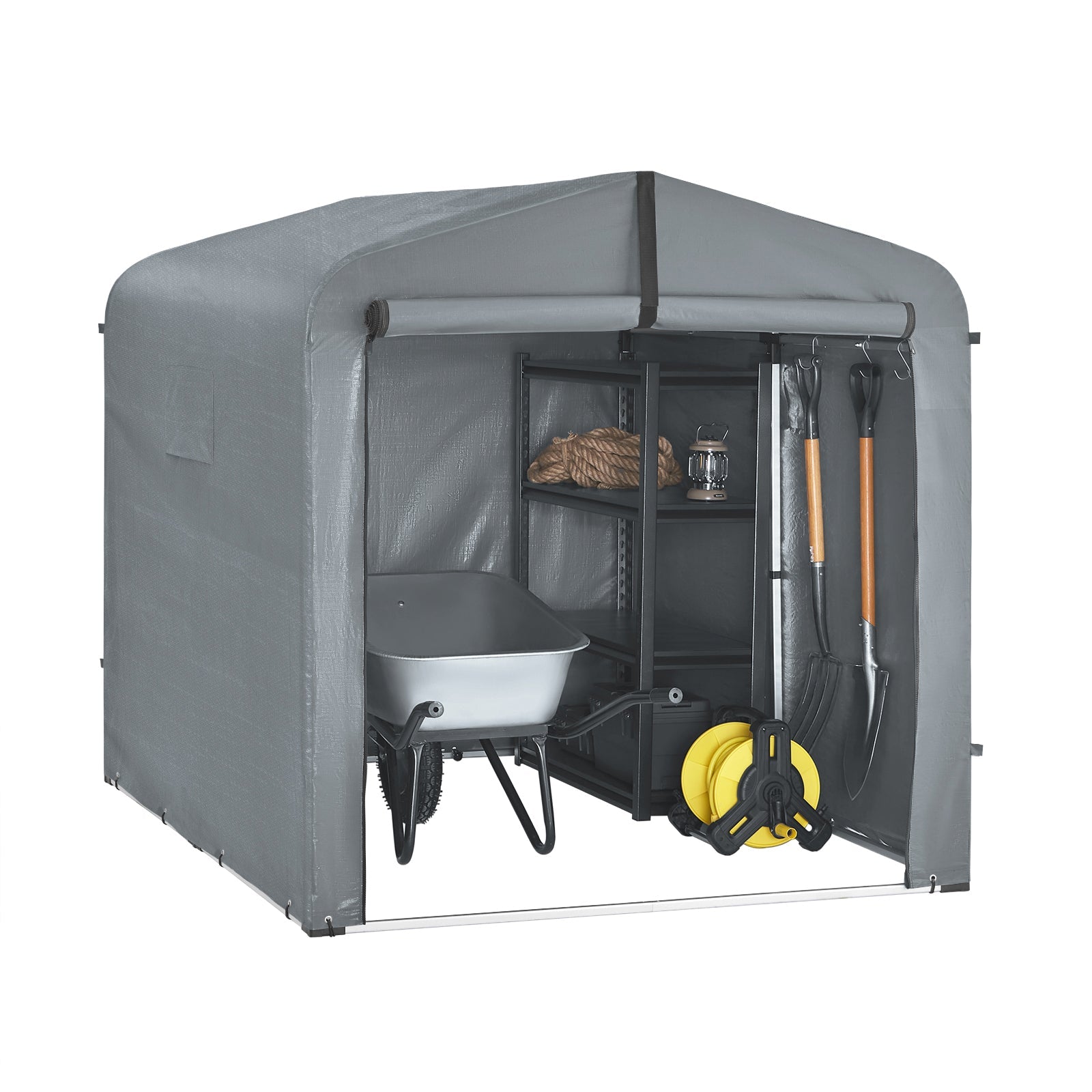 SoBuy KLS11-L-DG Abri de Jardin, Cabane de Jardin Extérieur Impermable, Abri Moto Avec des Crochets, Garage pour Vélo et Outils, Abri Vélo, Rangement et Stockage, Gris, 159x219x165 cm 