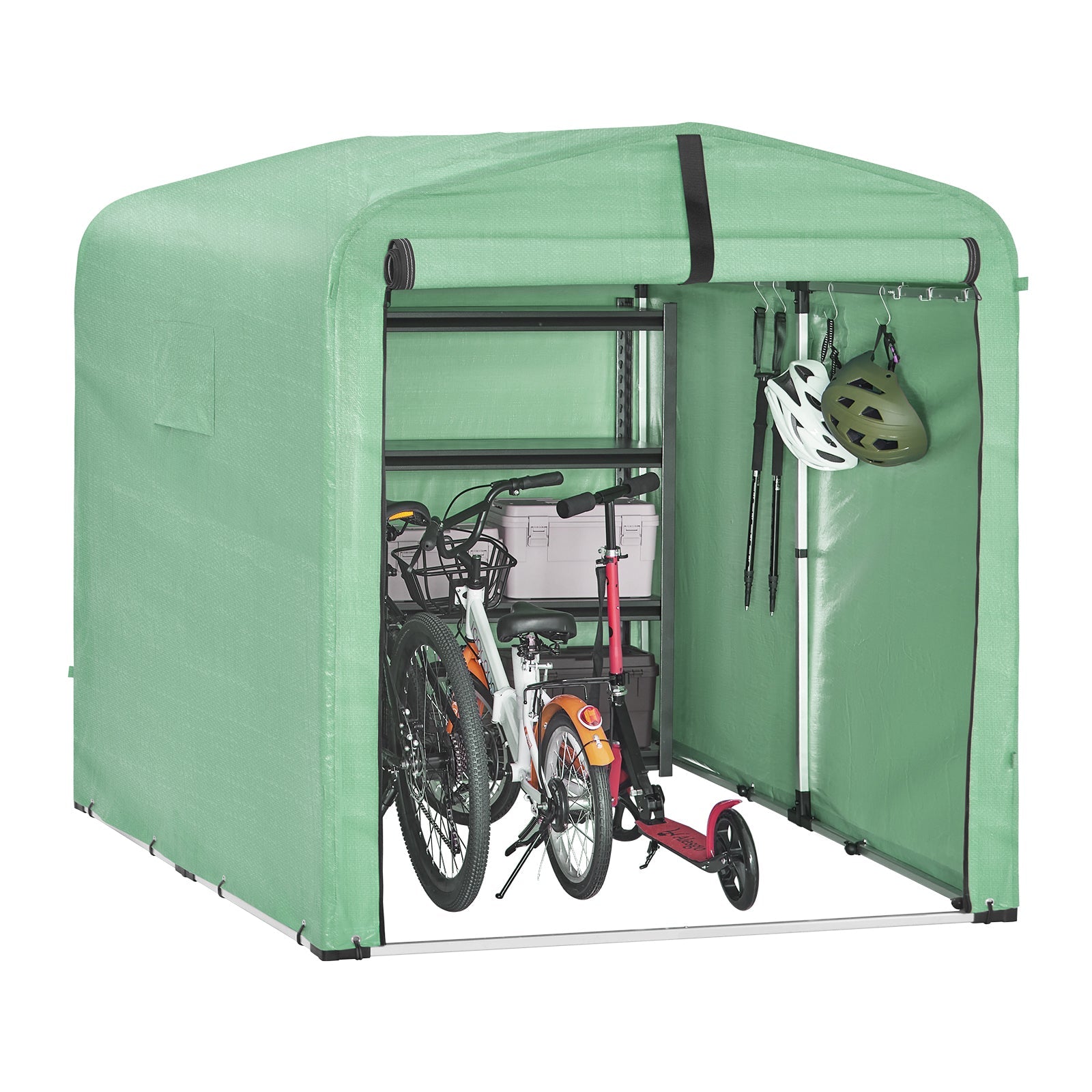 SoBuy KLS11-L-GR Abri de Jardin, Cabane de Jardin Extérieur Impermable, Abri Moto Avec des Crochets, Garage pour Vélo et Outils, Abri Vélo, Rangement et Stockage, Vert, 159x219x165 cm 