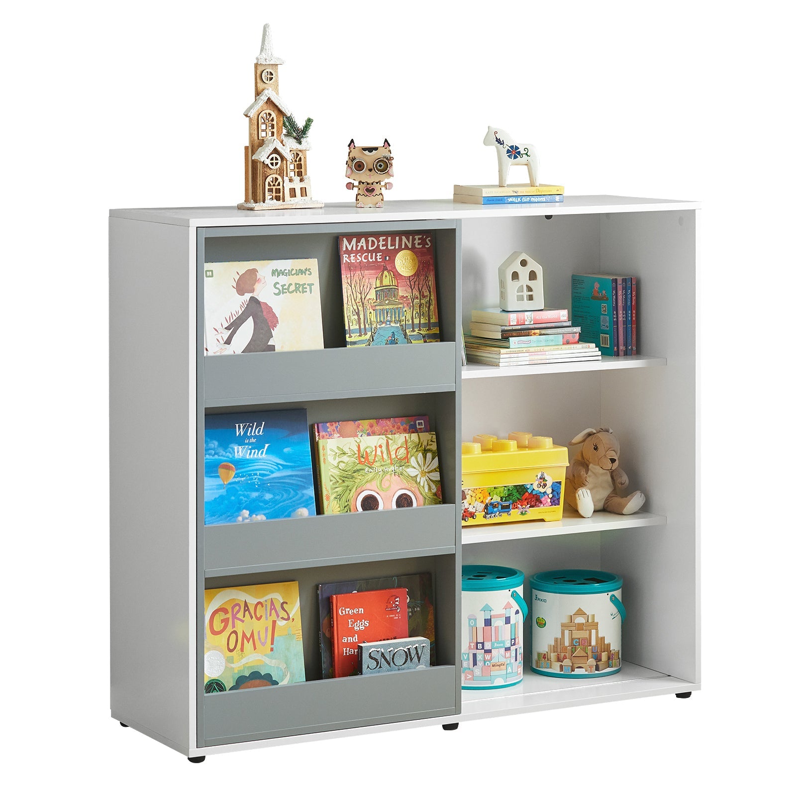 SoBuy KMB33-W Bibliothèque Enfant Étagère pour Enfants Commode pour Chambre d'Enfant avec Porte Coulissante Étagère à Jouets
