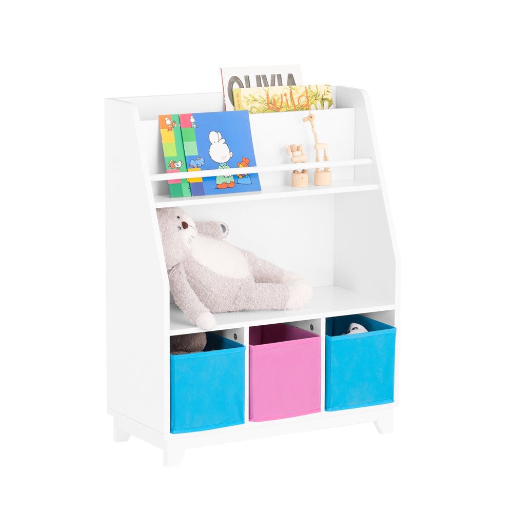 SoBuy KMB34-F Bibliothèque Étagère à Livres Étagère de Rangement Jouets pour Porte-révélant avec Compartiments de Rangement et 3 Paniers