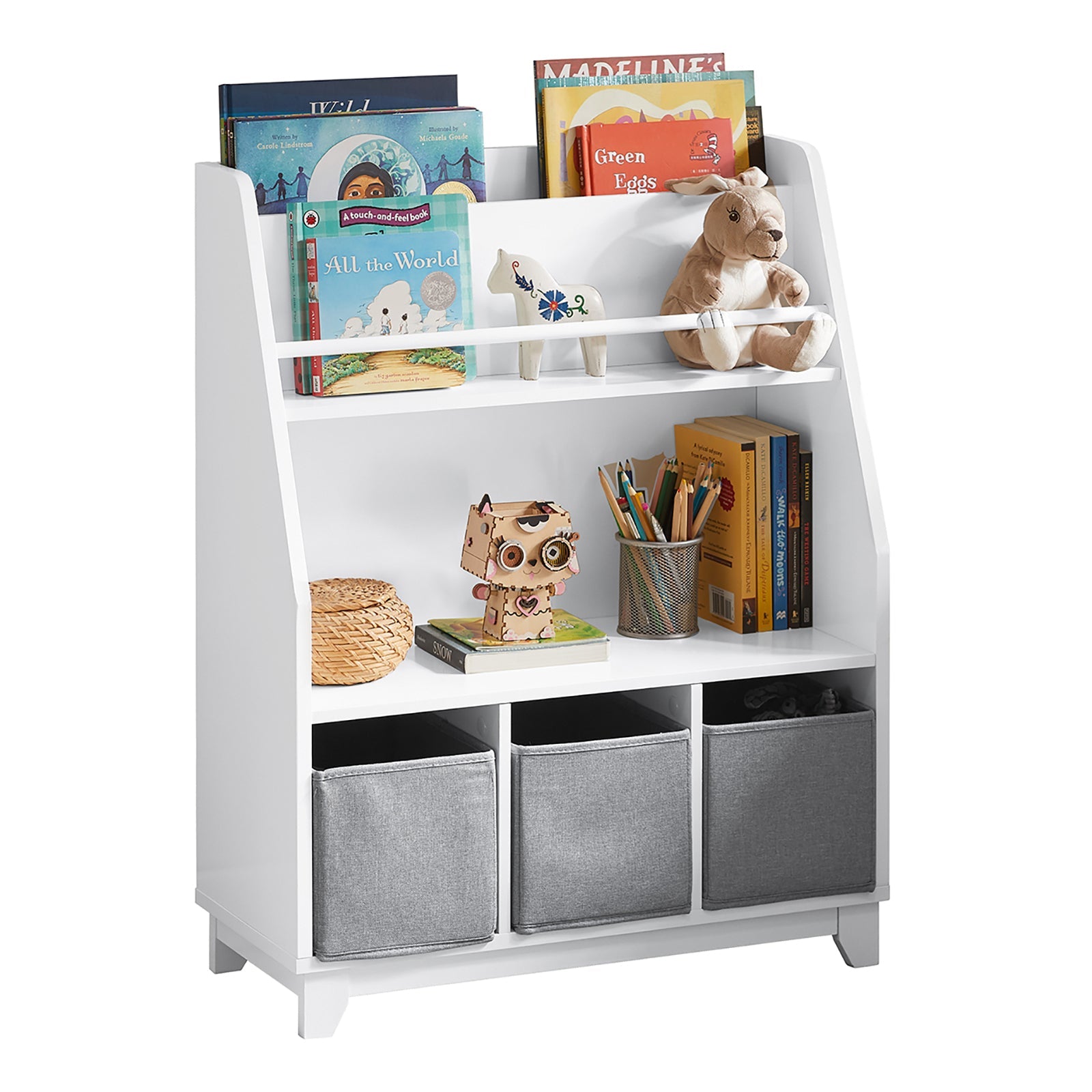 SoBuy KMB34-W Bibliothèque Étagère à Livres Étagère de Rangement Jouets pour Enfants Porte-revues Avec Compartiments