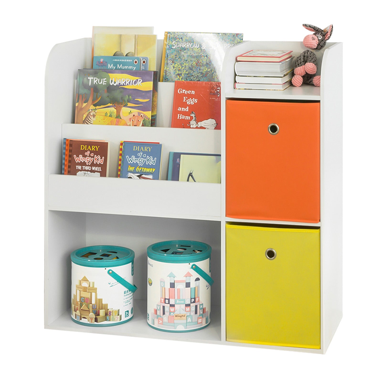 SoBuy KMB37-W Étagère de Rangement pour Livres et Jouets Enfant Bibliothèque Avec 2 Paniers