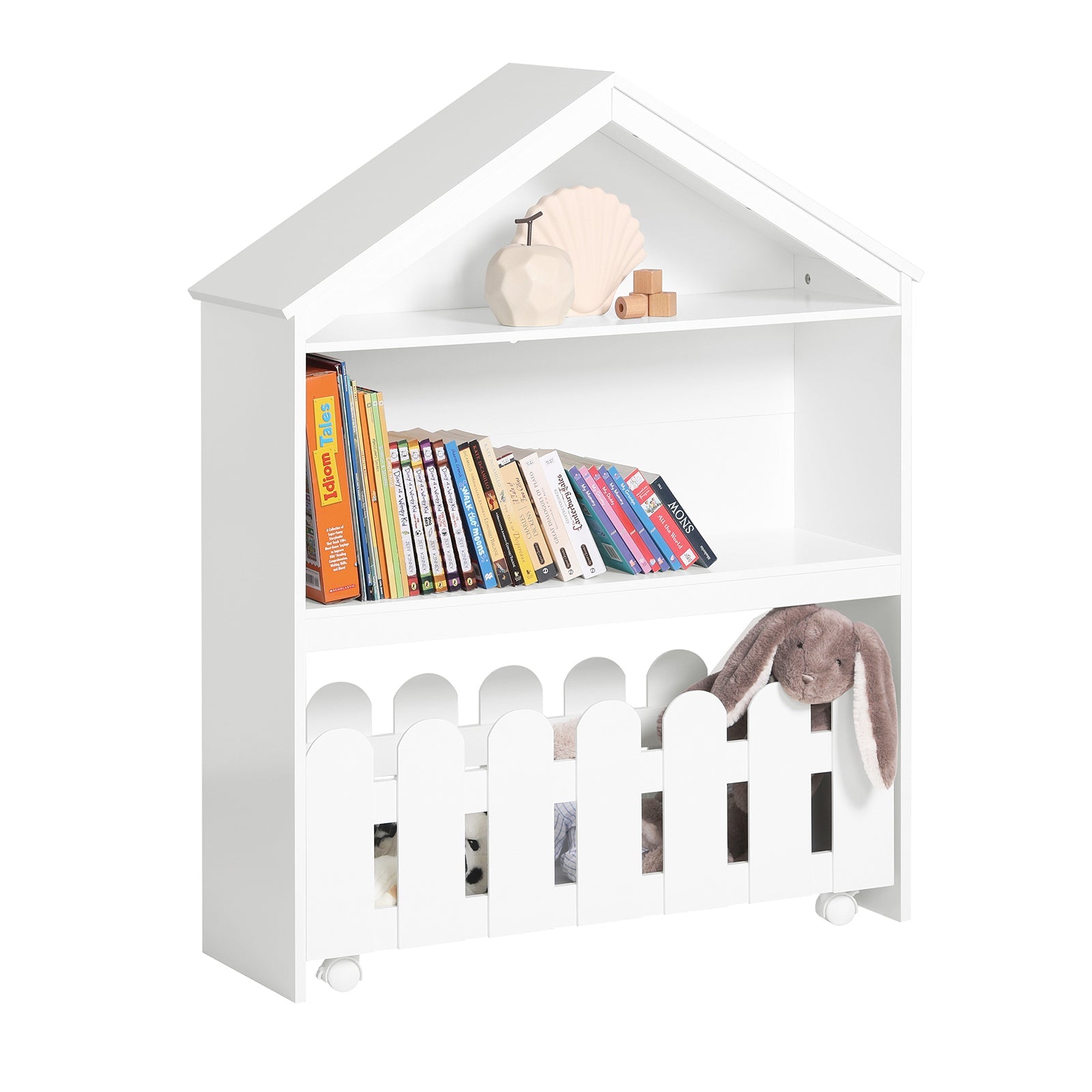 SoBuy KMB52-W Étagère Enfant, Organisateur Jouets et Livres, Meuble Jouets avec 1 Tiroir à Roulettes 
