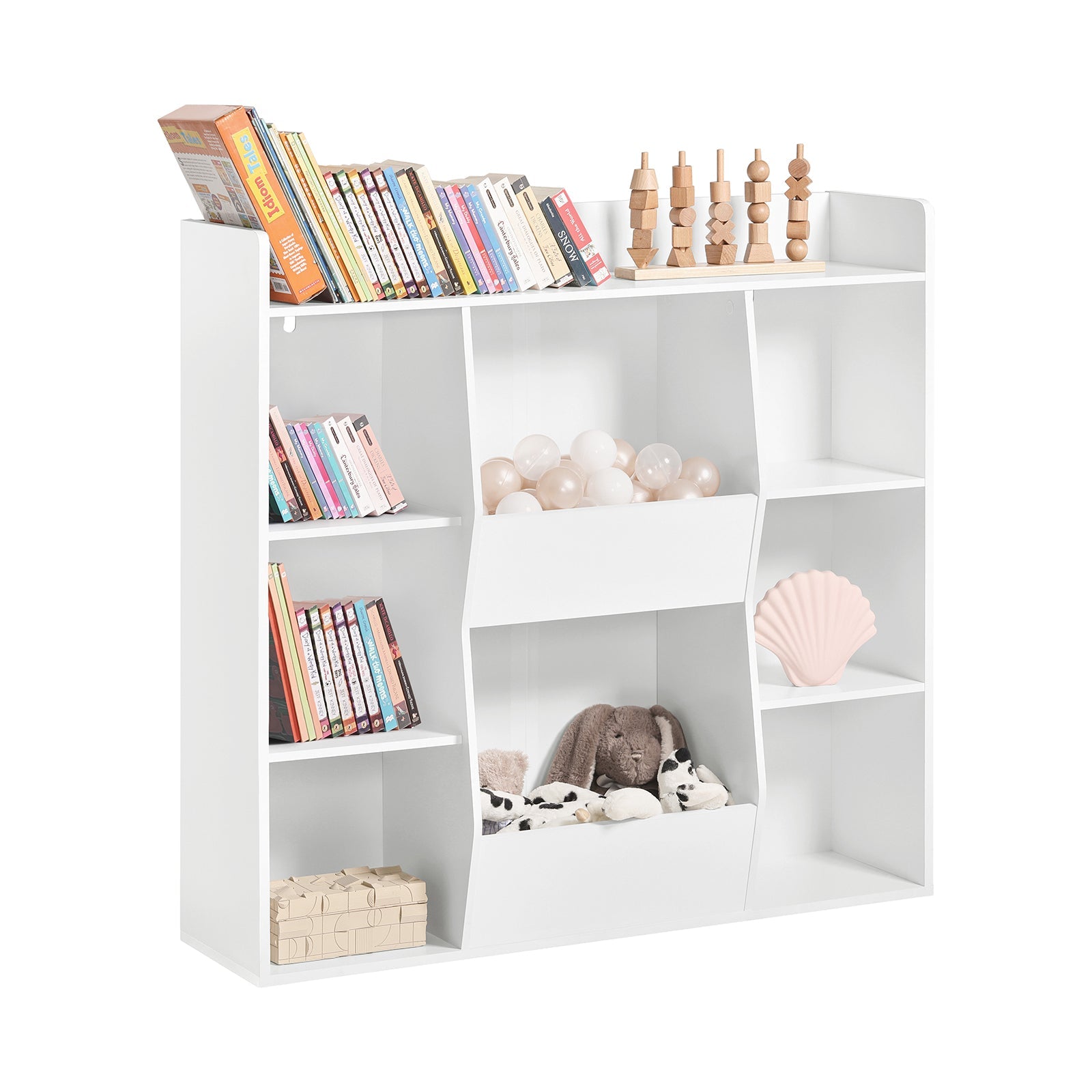 SoBuy KMB55-W Bibliothèque Enfant Rangement Jouet Enfant avec 8 Compartiments Meuble Rangement Jouet Étagère Bibliothèque Porte-revues Blanc 106x30x104 cm 