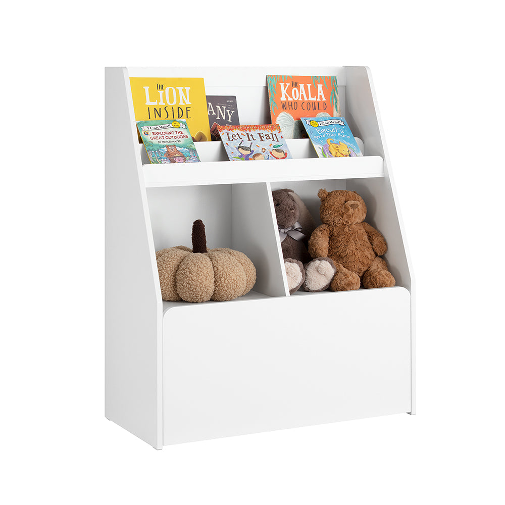 SoBuy KMB83-W Étagère de Rangement Enfant pour Jouets et Livres, Bibliothèque avec 2 Compartiments et 1 Tiroir à Roulettes