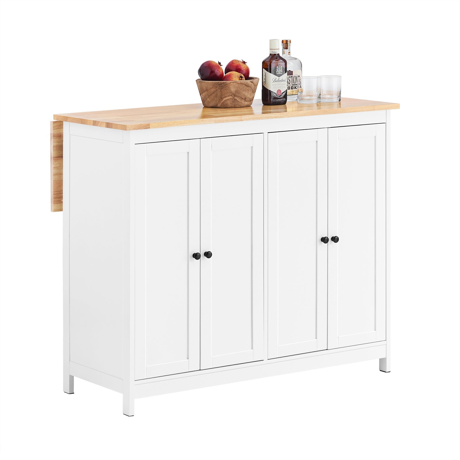 SoBuy KNL10-WN Cottage Central de Cuisine Buffet de Rangement Mange-Debout avec Plans de Travail Rabattable 2 armoires 4 Portes