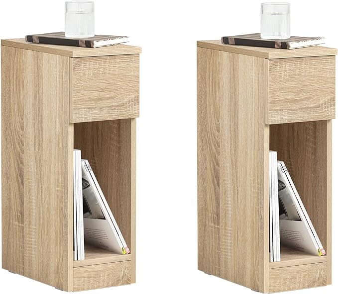 SoBuy FBT111-Nx2 Lot de 2 Tables Chevet Table Nuit Bout Canapé Table d'Appoint Table Basse avec Tiroir