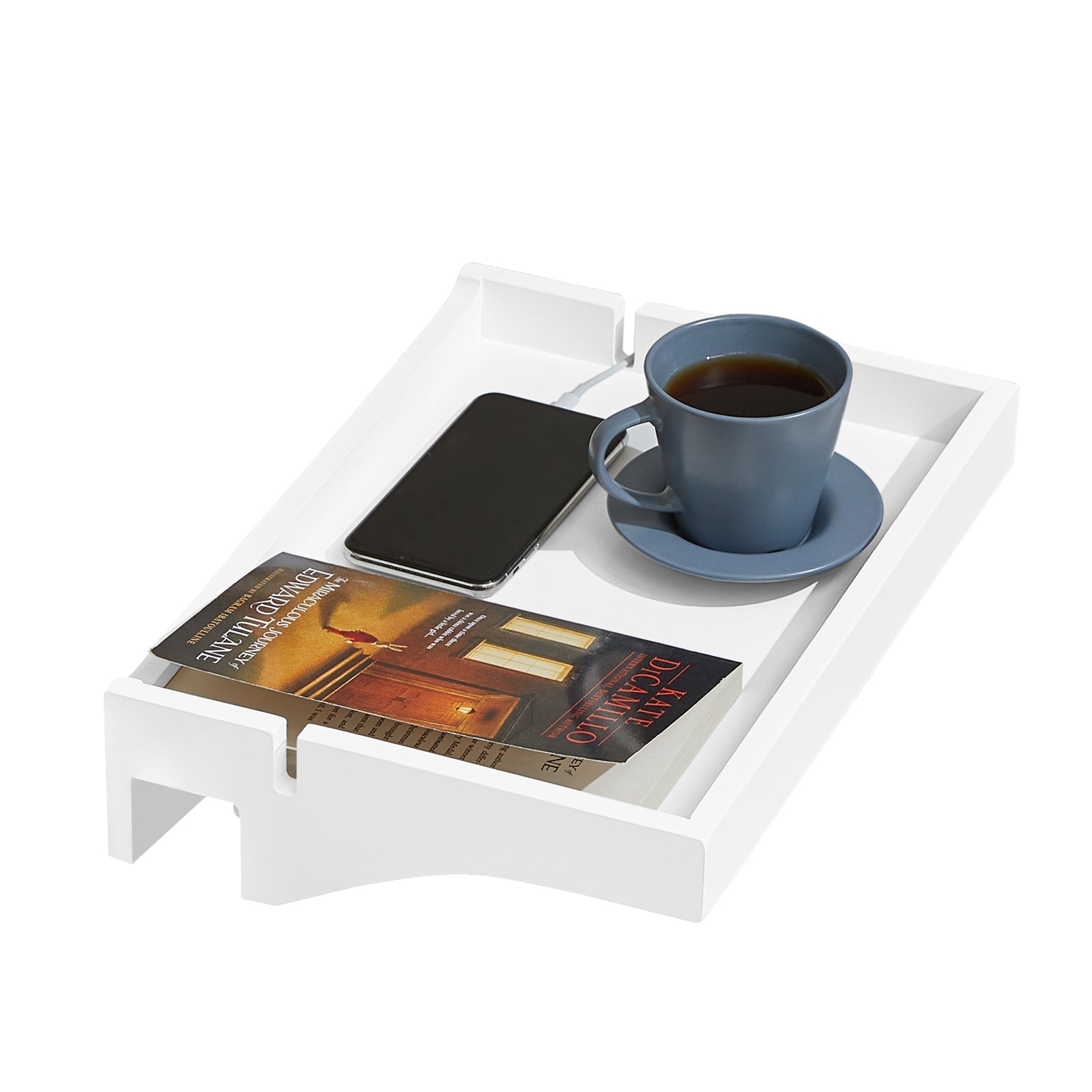Tablette SoBuy NKD01-W disponible en plusieurs couleurs - Plateau en bambou pour livres, smartphones et lunettes - Cadres adaptables en lit 1-3 cm 36 x 25 x 9 cm Blanc 