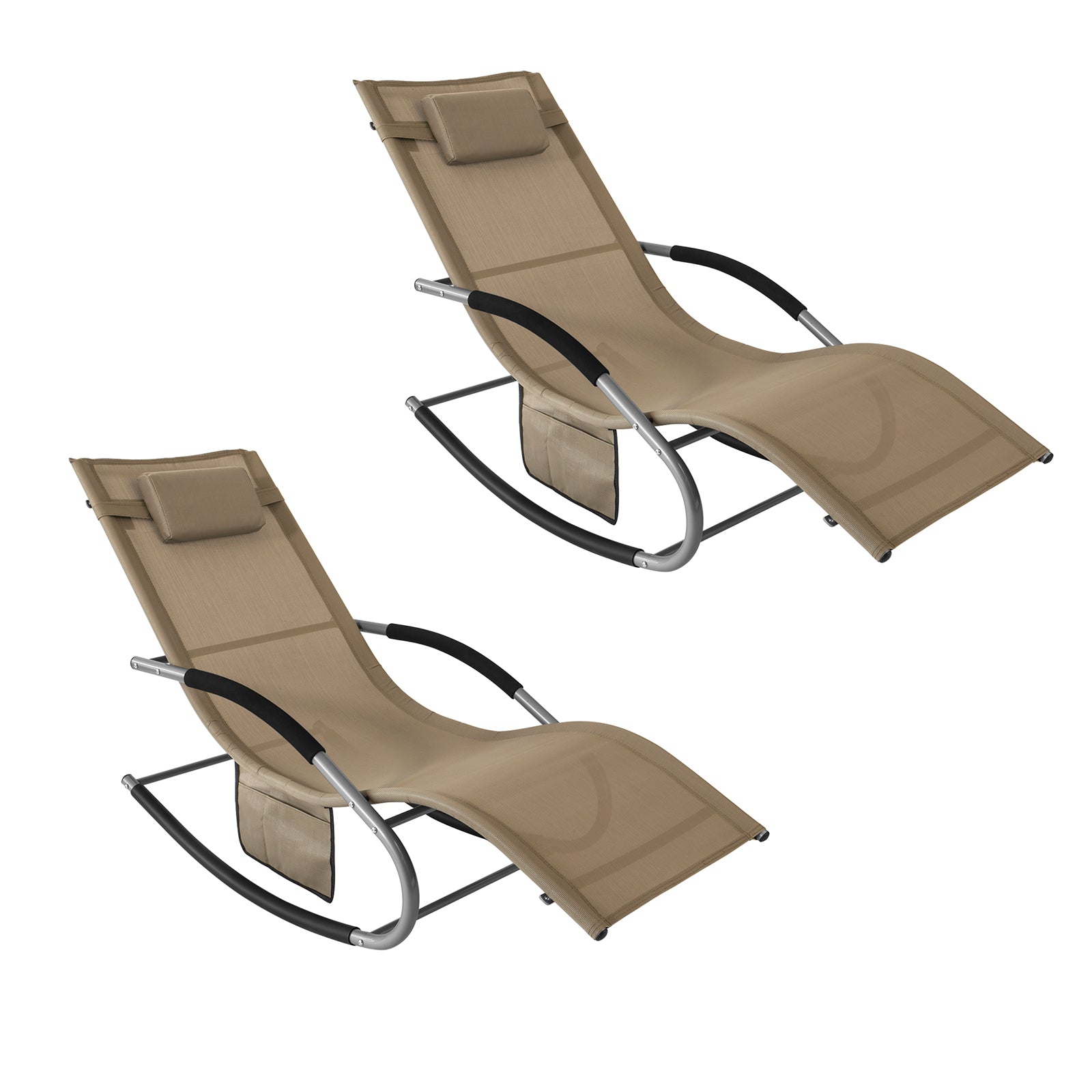 SoBuy OGS28-BRx2 Lot de 2 Chaise Longue Transat de Jardin Bascule avec Appui-tête réglable et Pochette latérale | Prévente