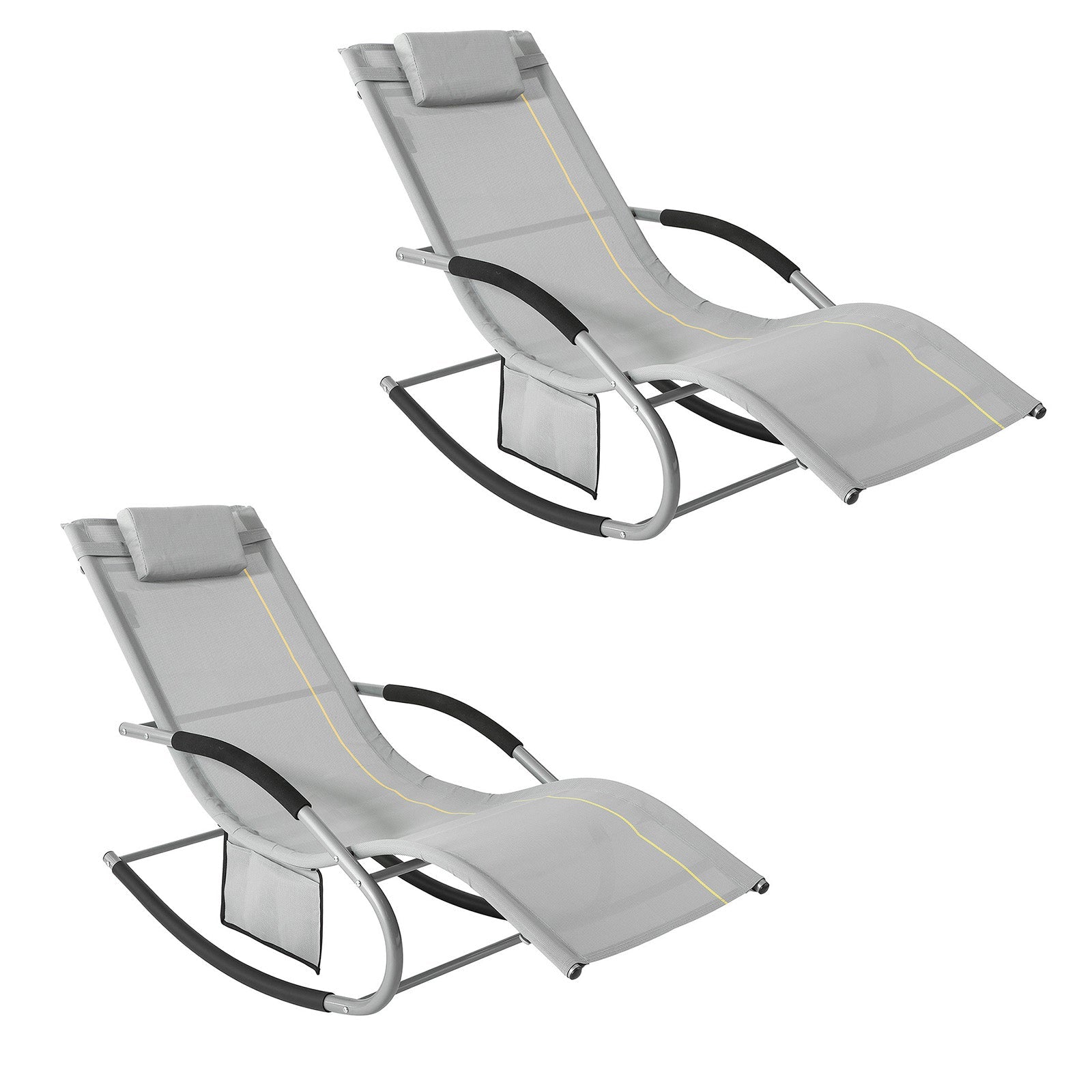 SoBuy OGS28-HGx2 Lot de 2 Chaise Longue Transat de Jardin Bascule avec Appui-tête réglable et Pochette latérale