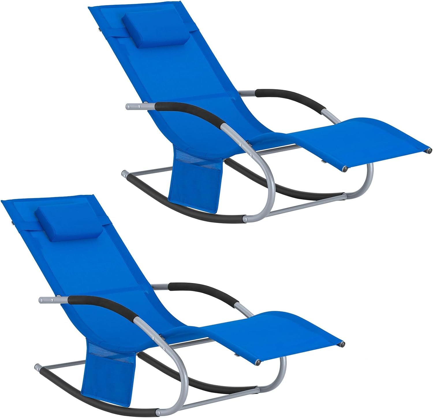 SoBuy OGS28-KBx2 Lot de 2 Chaise Longue Transat de Jardin Bascule avec Appui-tête réglable et Pochette latérale