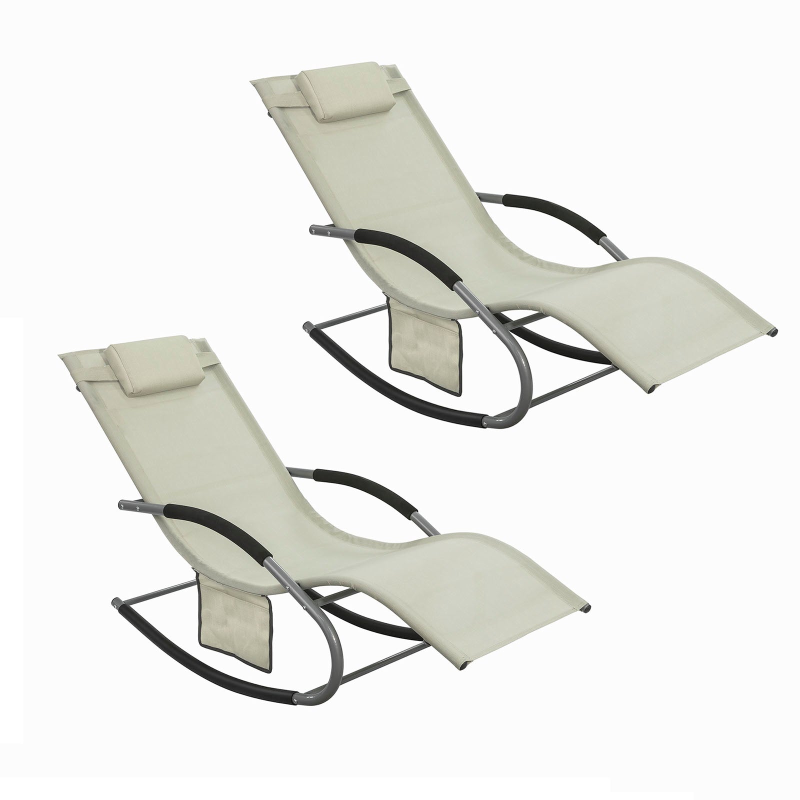 SoBuy OGS28-MIx2 Lot de 2 Chaise Longue Transat de Jardin Bascule avec Appui-tête réglable et Pochette latérale